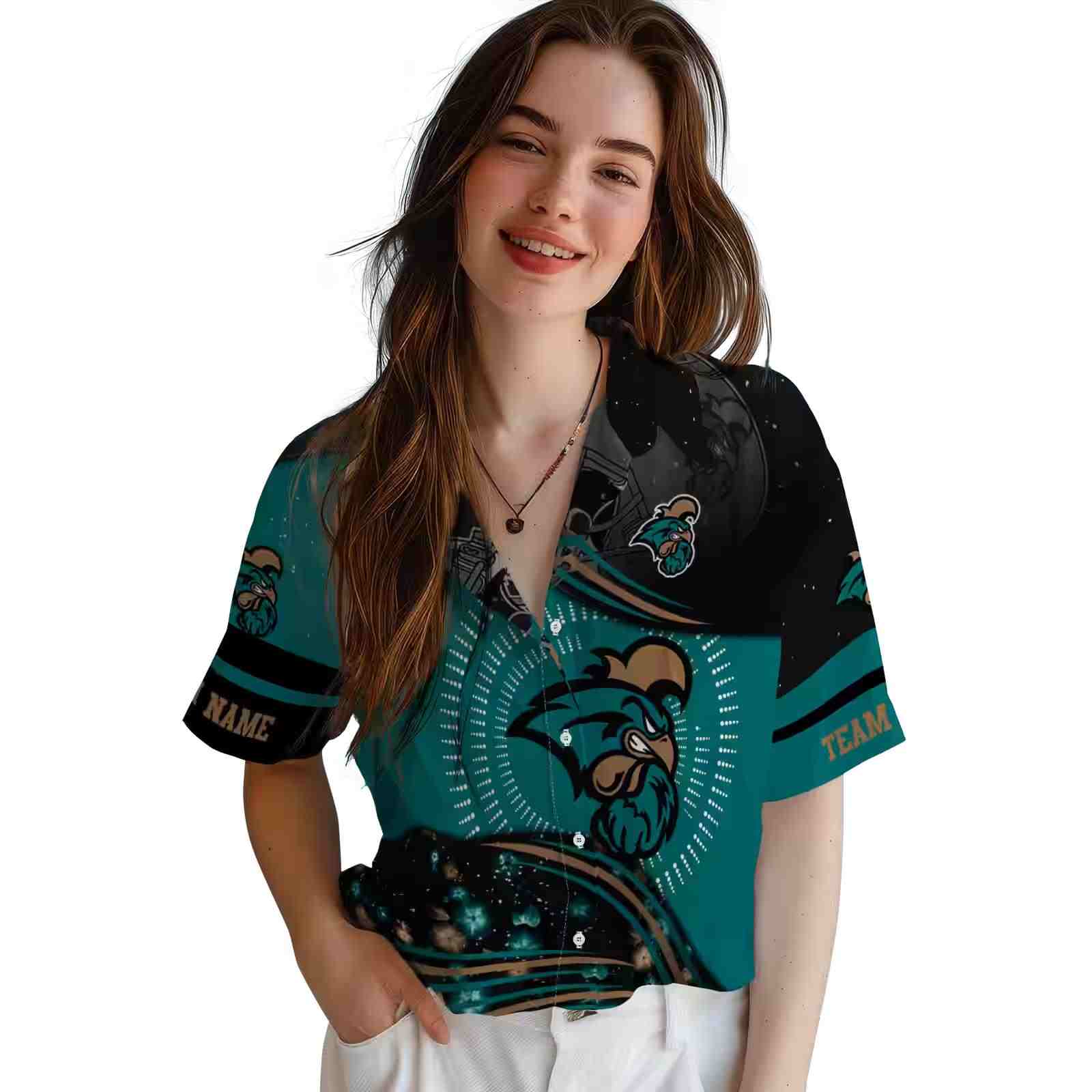 coastal carolina chanticleers football wave green black hawaiian shirt latest model