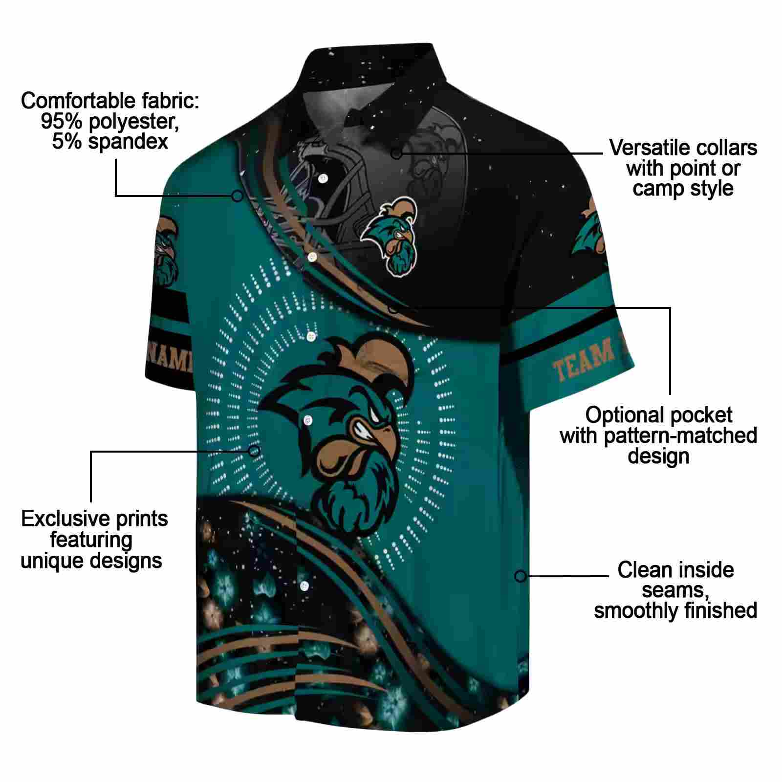 coastal carolina chanticleers football wave green black hawaiian shirt new arrival