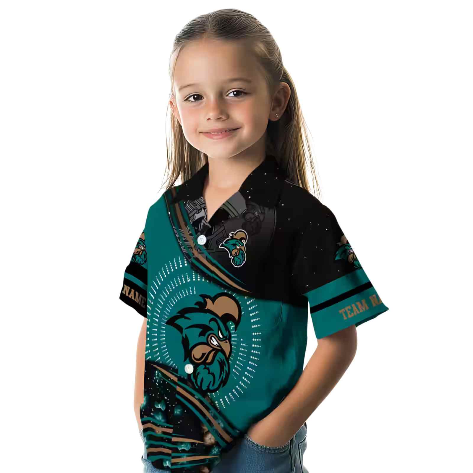 coastal carolina chanticleers football wave green black hawaiian shirt premium grade