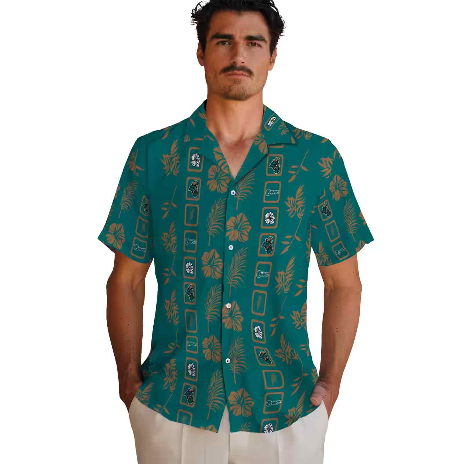 coastal carolina chanticleers framed floral green hawaiian shirt fashion forward