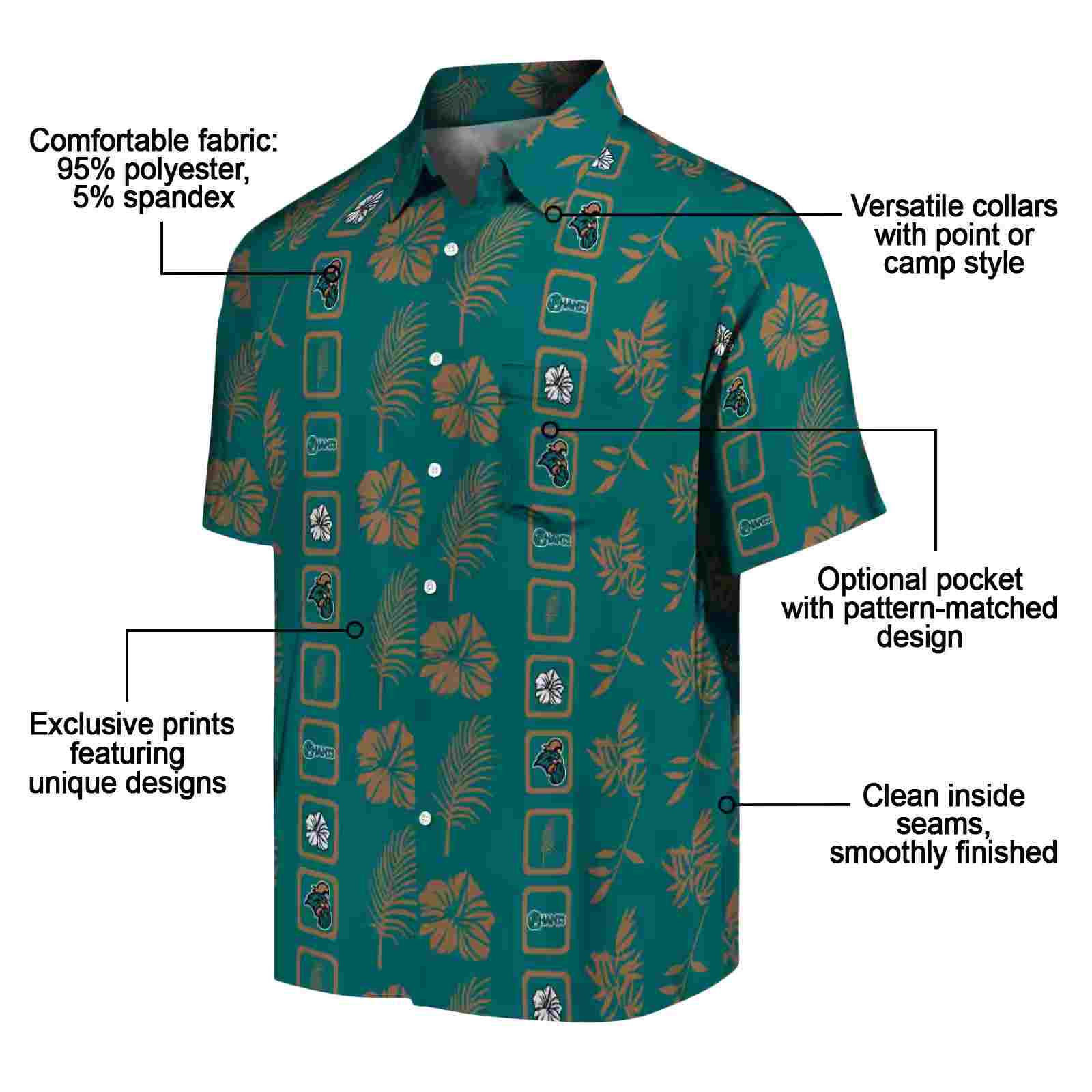 coastal carolina chanticleers framed floral green hawaiian shirt new arrival