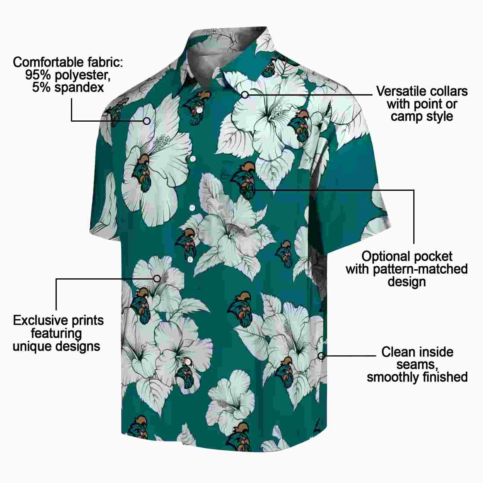 coastal carolina chanticleers hibiscus blooms green white hawaiian shirt new arrival