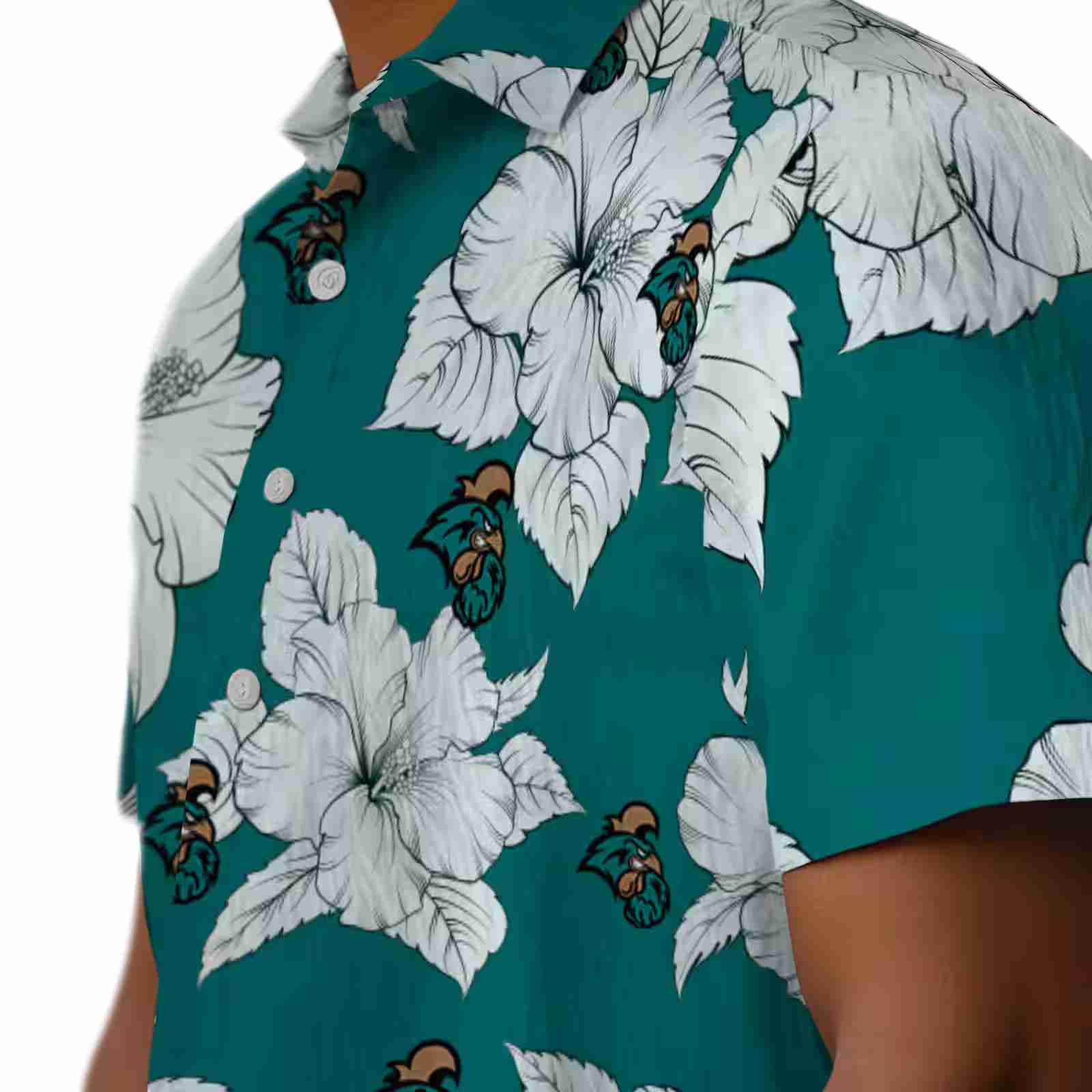 coastal carolina chanticleers hibiscus blooms green white hawaiian shirt trendy