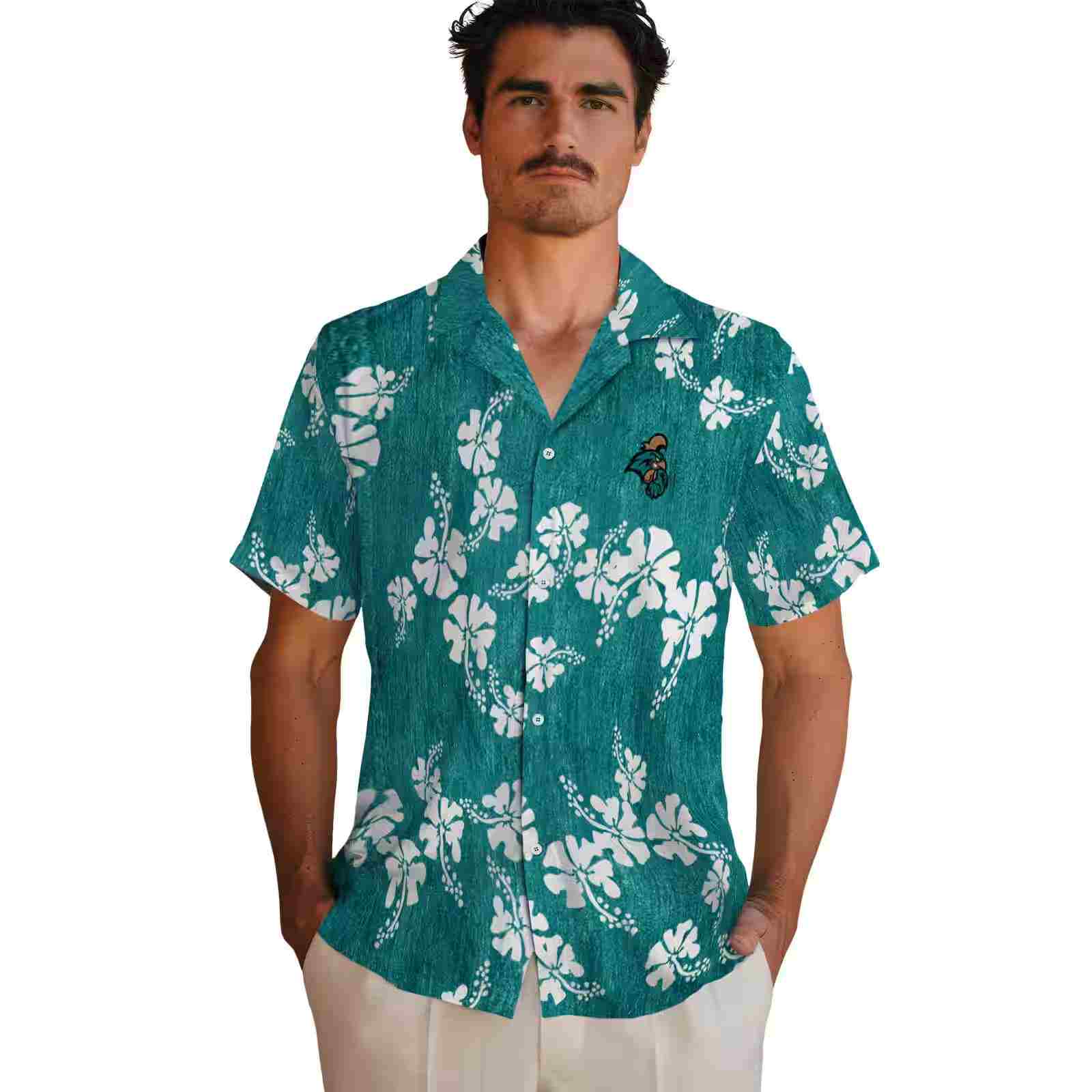 coastal carolina chanticleers hibiscus clusters green hawaiian shirt fashion forward