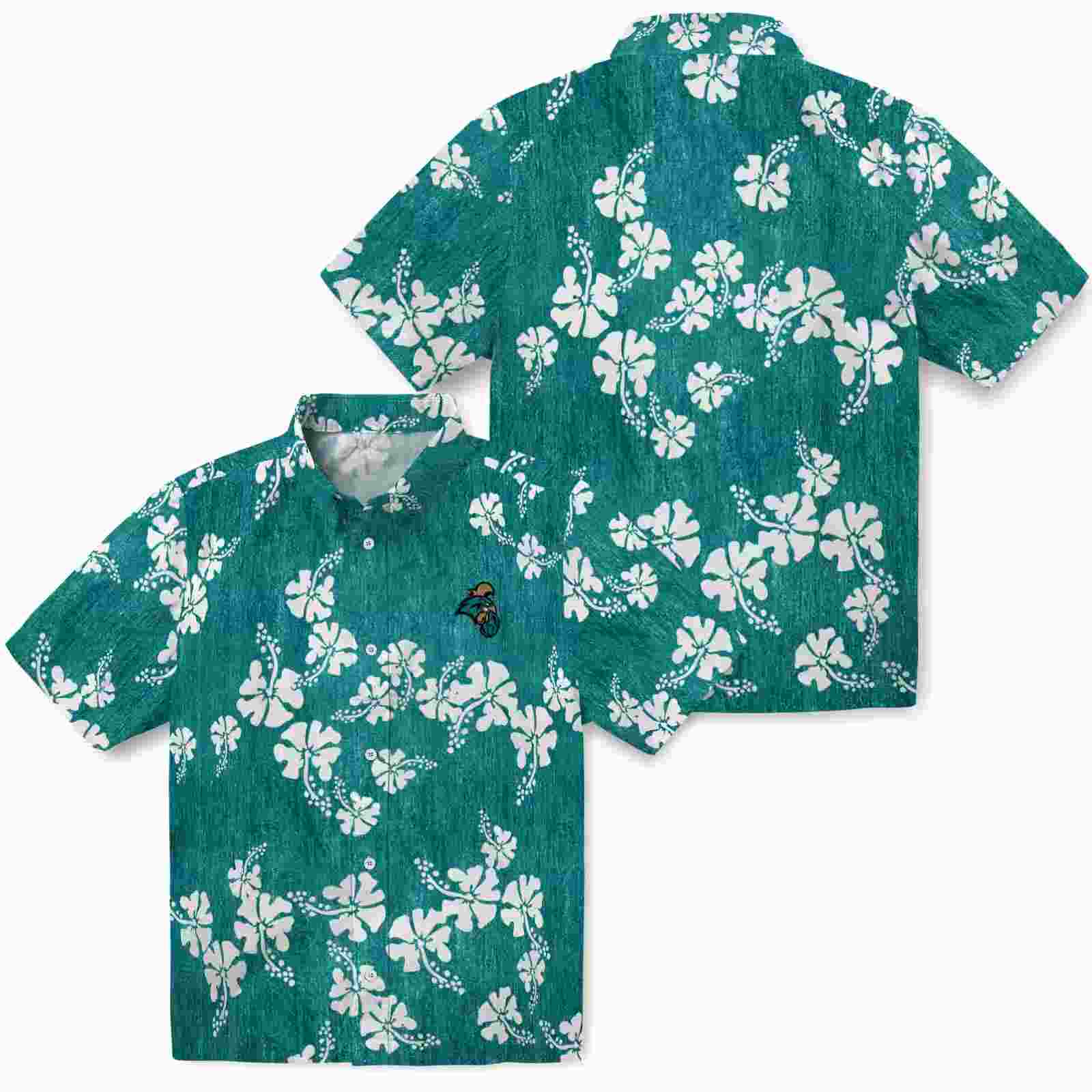 coastal carolina chanticleers hibiscus clusters green hawaiian shirt high quality