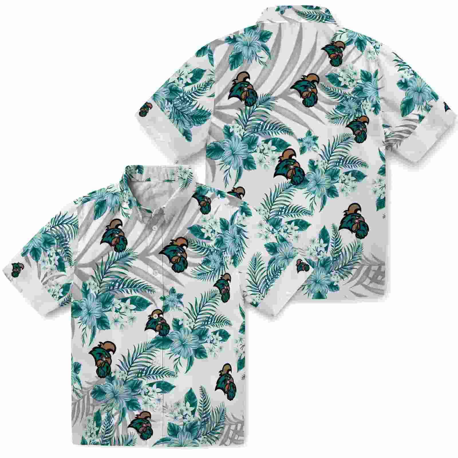 coastal carolina chanticleers hibiscus palm leaves green white hawaiian shirt high quality