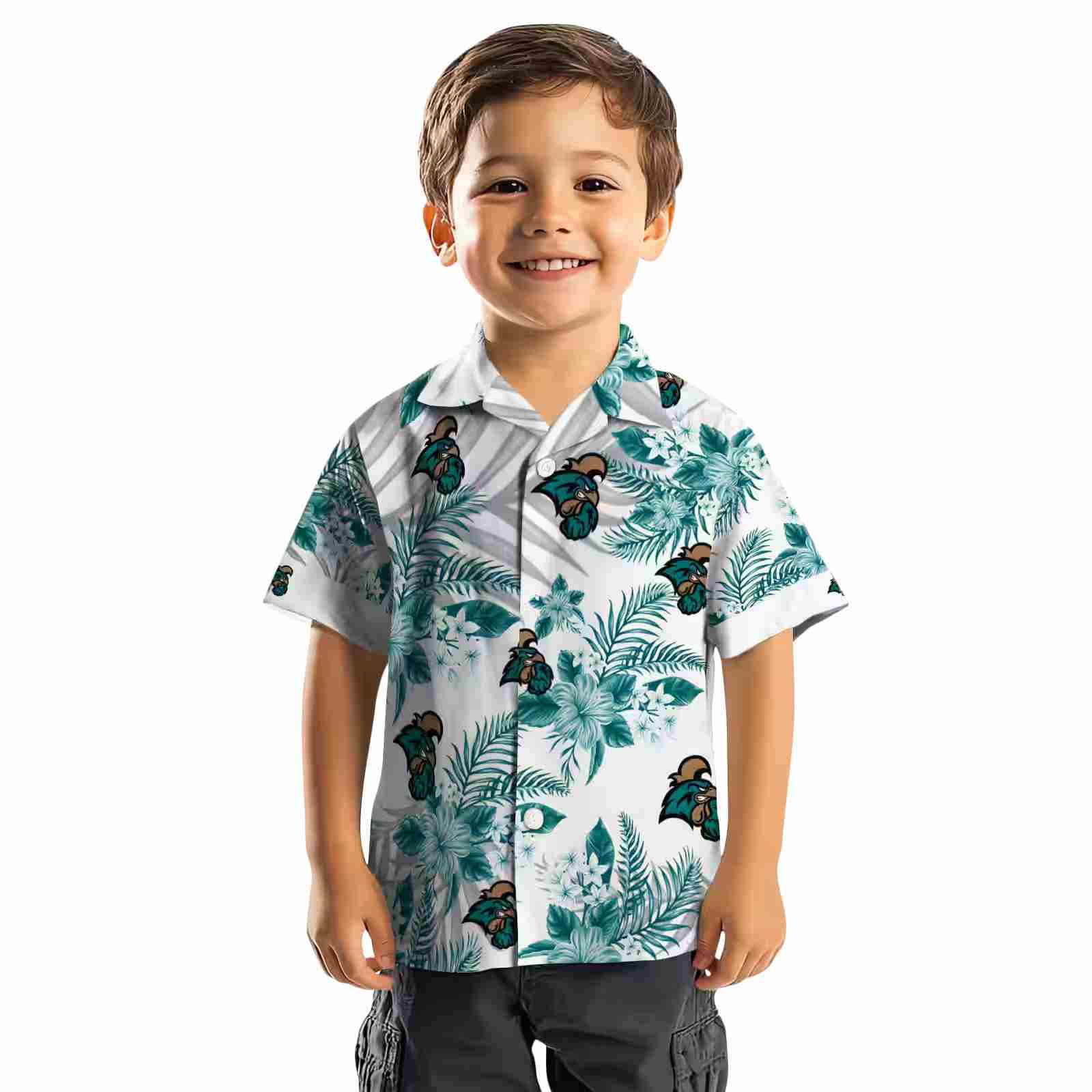 coastal carolina chanticleers hibiscus palm leaves green white hawaiian shirt top rated