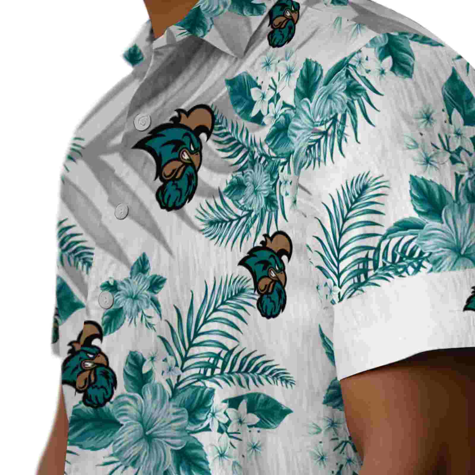 coastal carolina chanticleers hibiscus palm leaves green white hawaiian shirt trendy