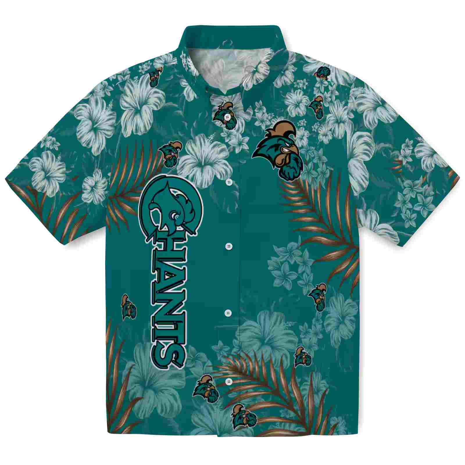 Coastal Carolina Chanticleers Hibiscus Print Green Hawaiian Shirt