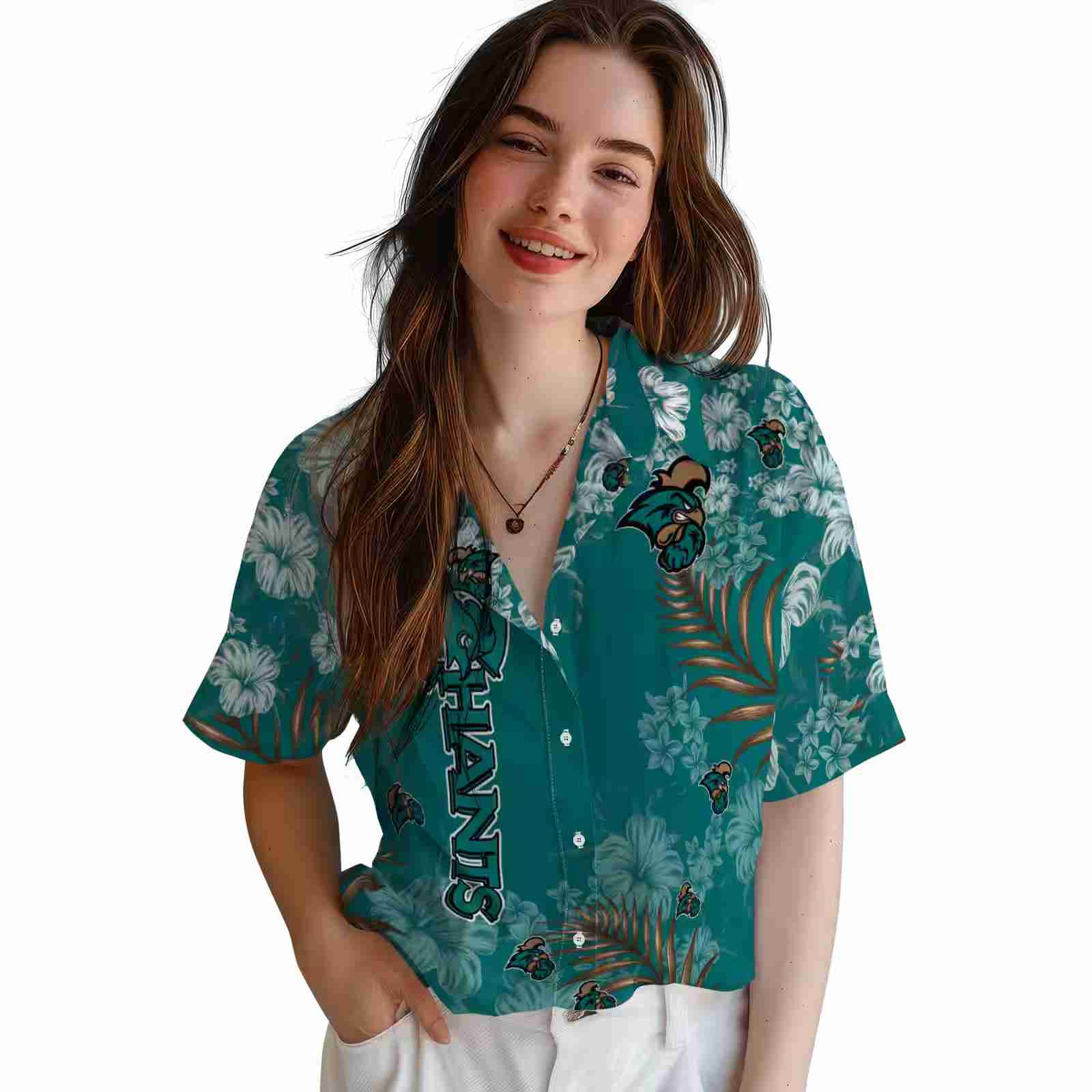 coastal carolina chanticleers hibiscus print green hawaiian shirt latest model