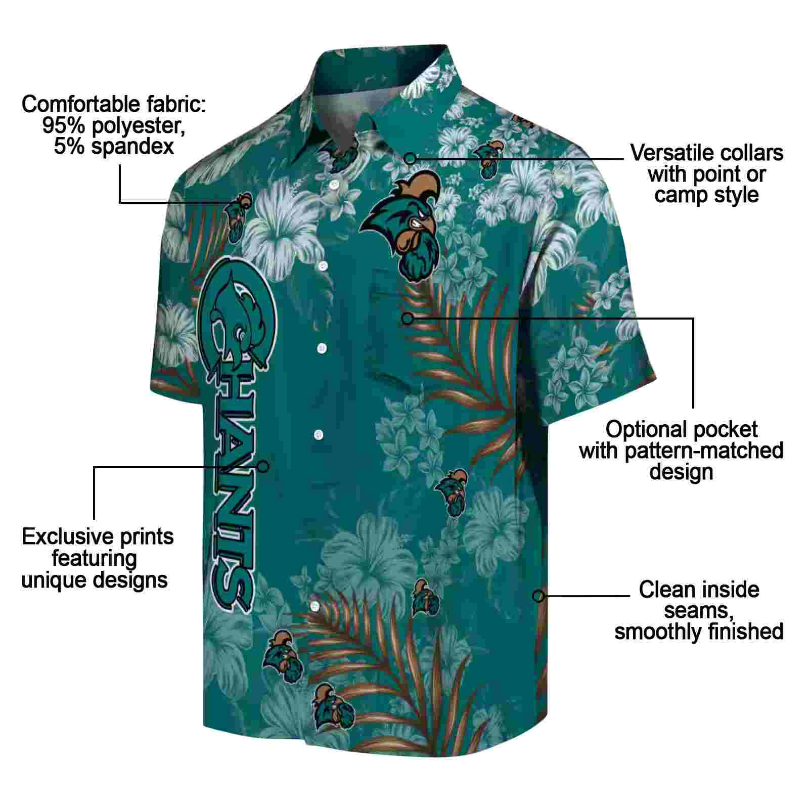 coastal carolina chanticleers hibiscus print green hawaiian shirt new arrival