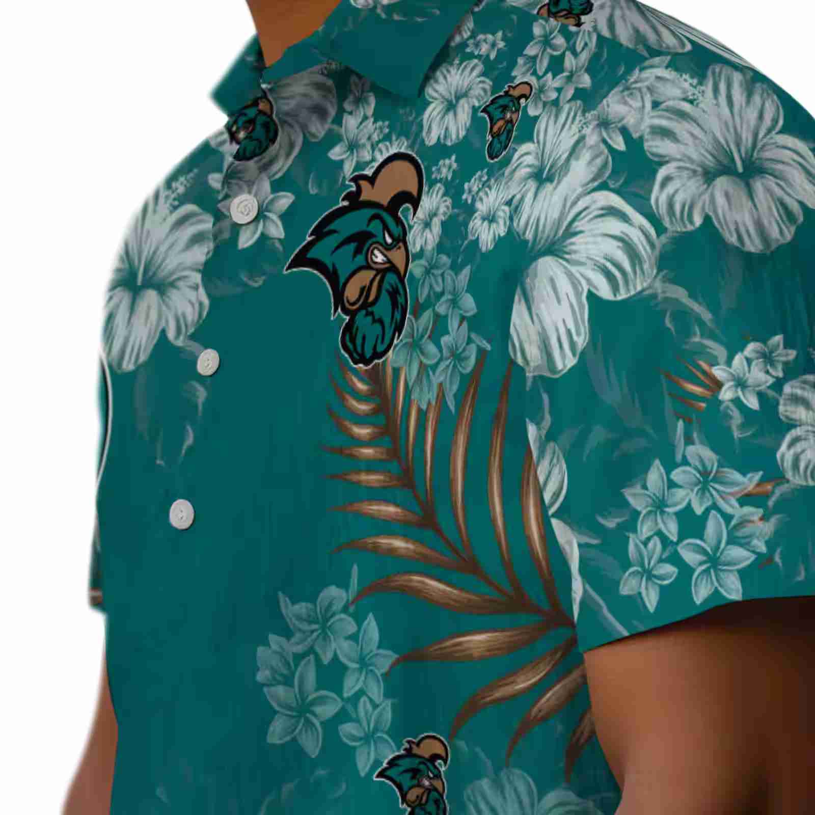 coastal carolina chanticleers hibiscus print green hawaiian shirt trendy