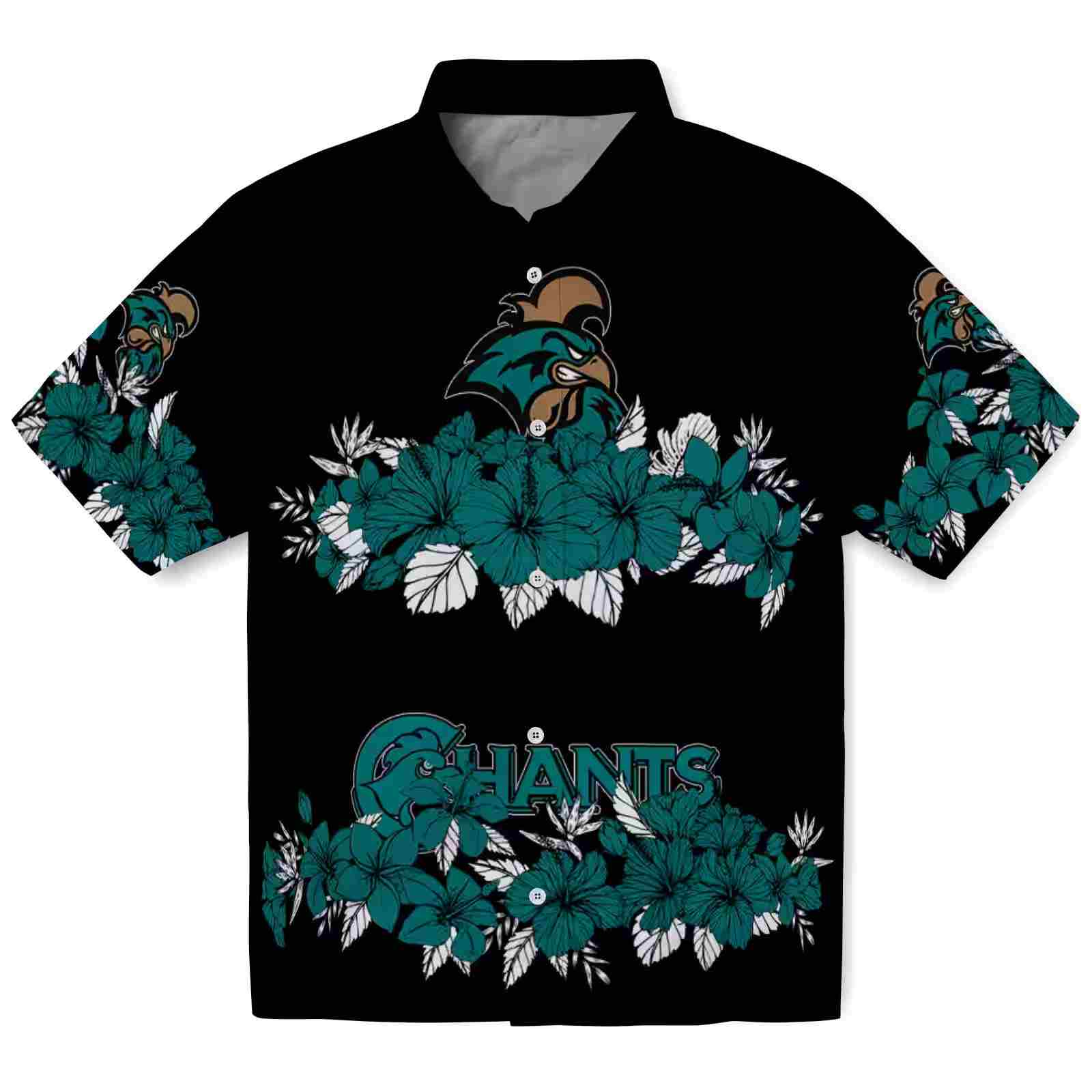 Coastal Carolina Chanticleers Hibiscus Stripe Green Black Hawaiian Shirt