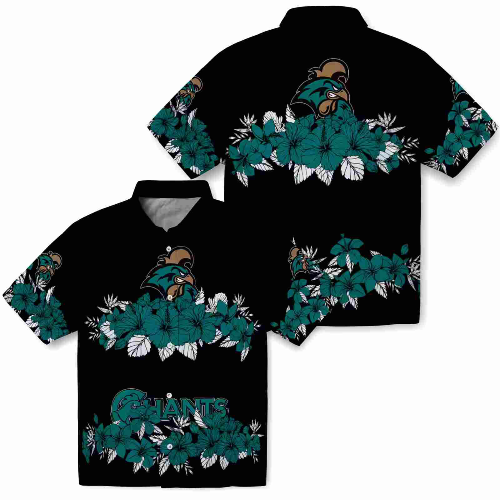 coastal carolina chanticleers hibiscus stripe green black hawaiian shirt high quality