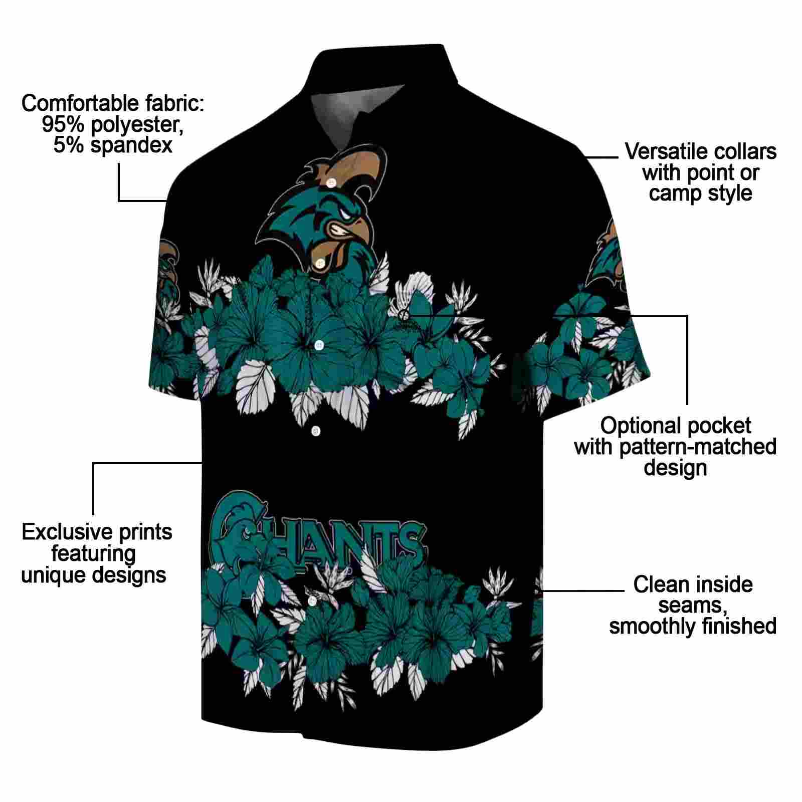 coastal carolina chanticleers hibiscus stripe green black hawaiian shirt new arrival