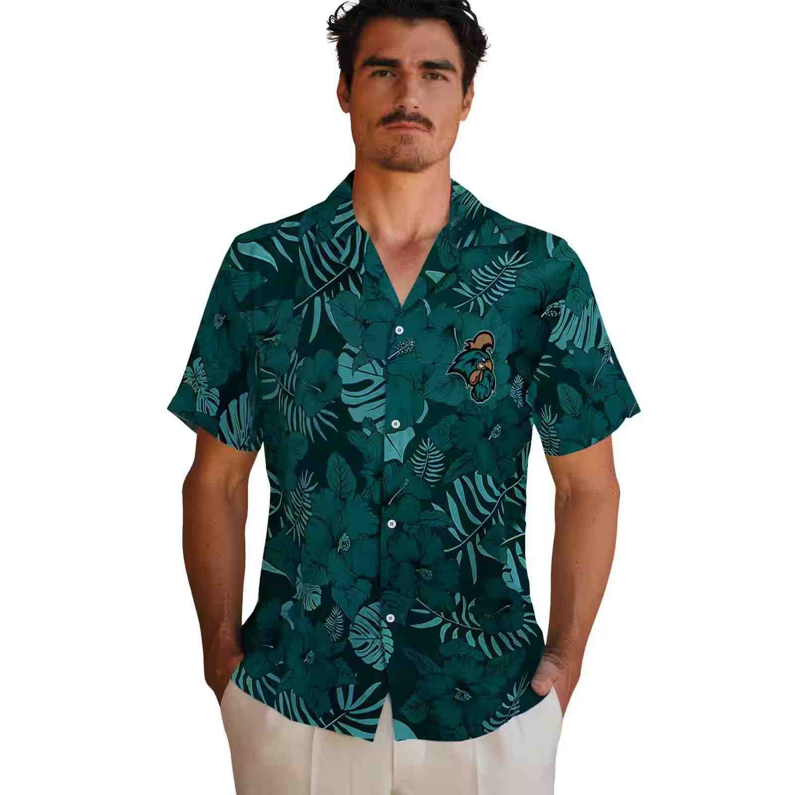 coastal carolina chanticleers jungle vibes green hawaiian shirt fashion forward