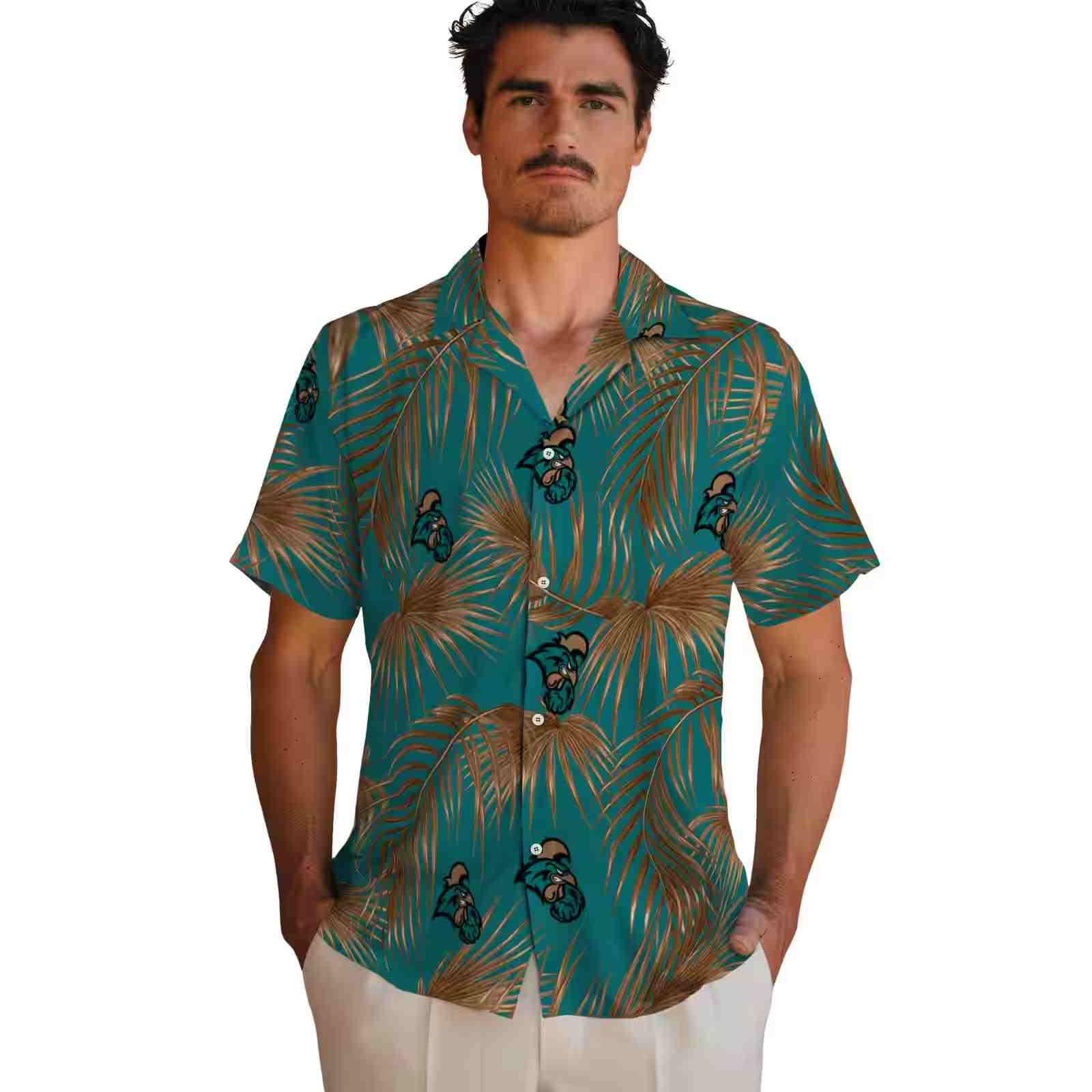 coastal carolina chanticleers leafy palms green hawaiian shirt fashion forward