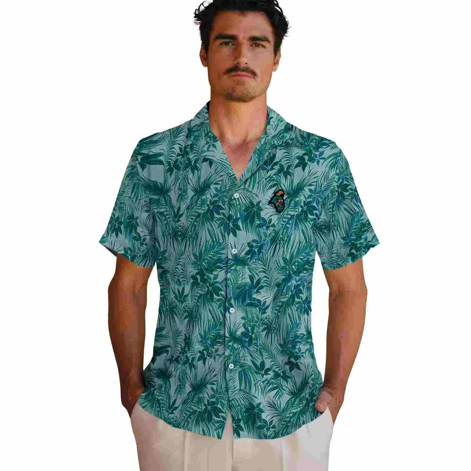 coastal carolina chanticleers leafy pattern green hawaiian shirt fashion forward