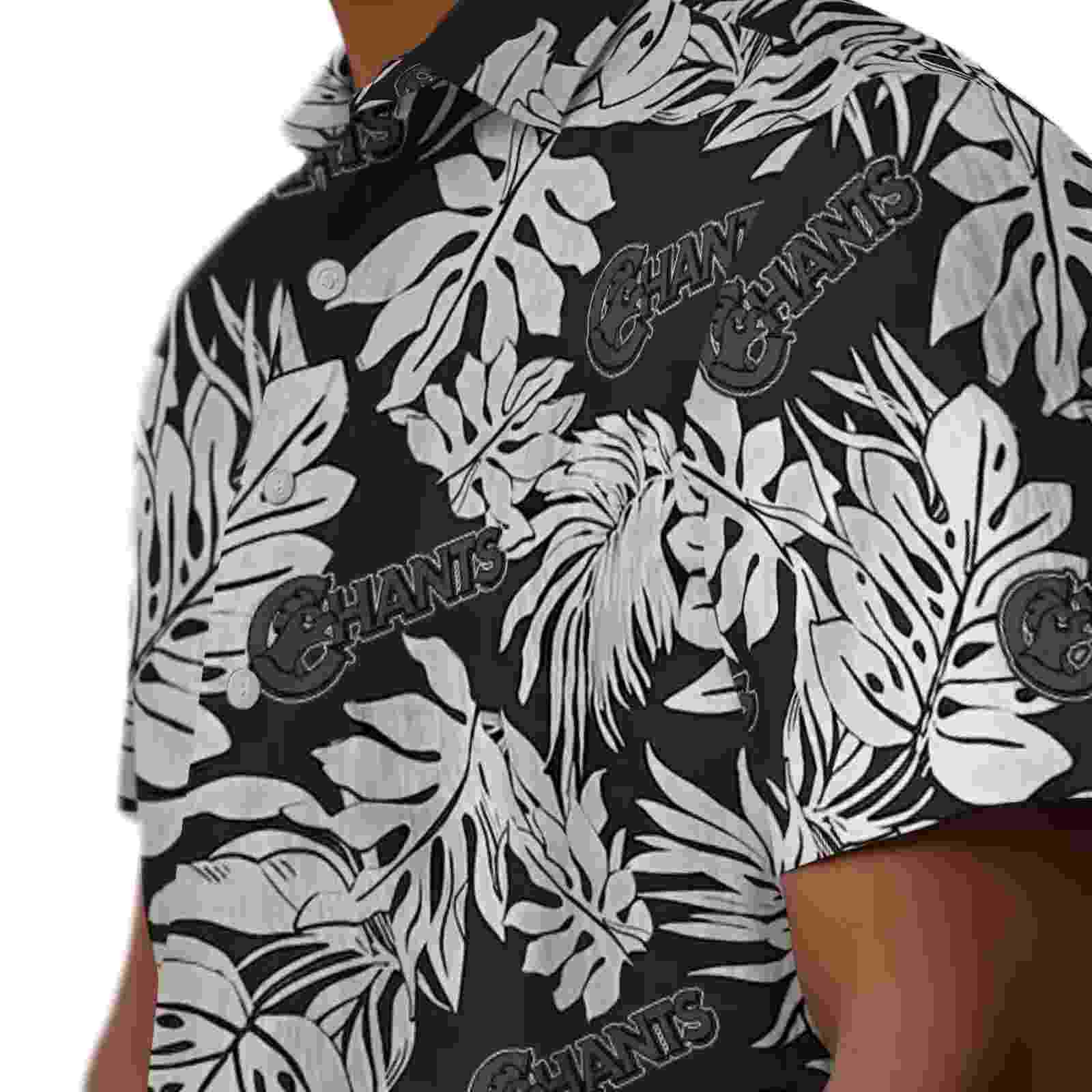 coastal carolina chanticleers monstera leaf pattern black hawaiian shirt trendy