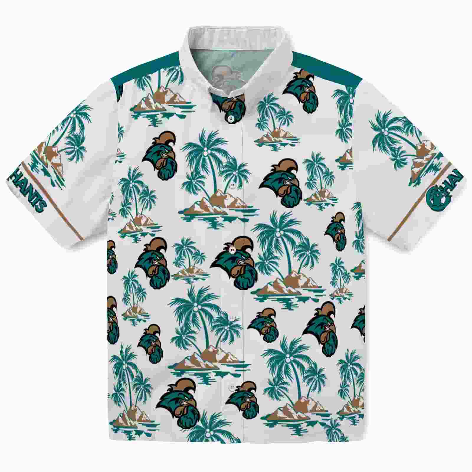 Coastal Carolina Chanticleers Palm Island Print Green White Hawaiian Shirt