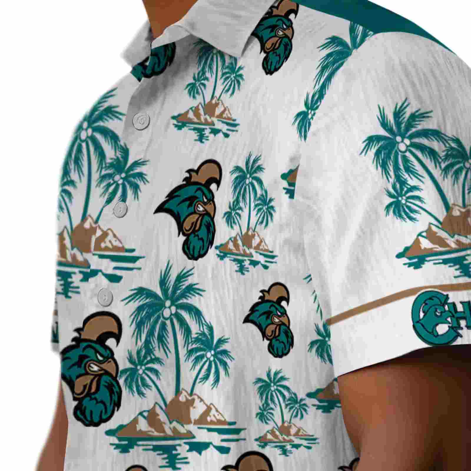 coastal carolina chanticleers palm island print green white hawaiian shirt trendy