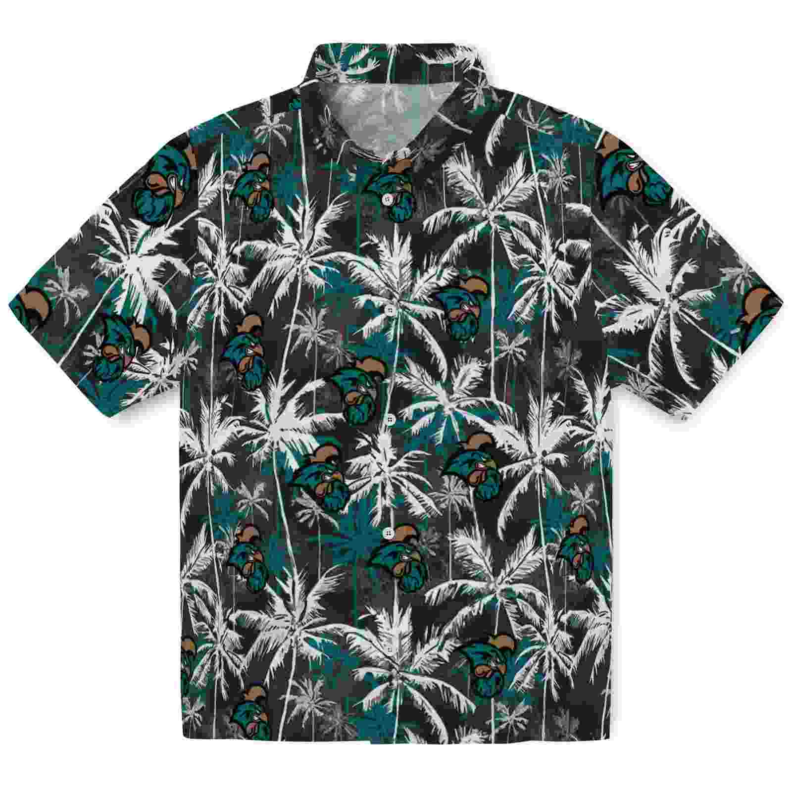 Coastal Carolina Chanticleers Palm Pattern Green Black Hawaiian Shirt