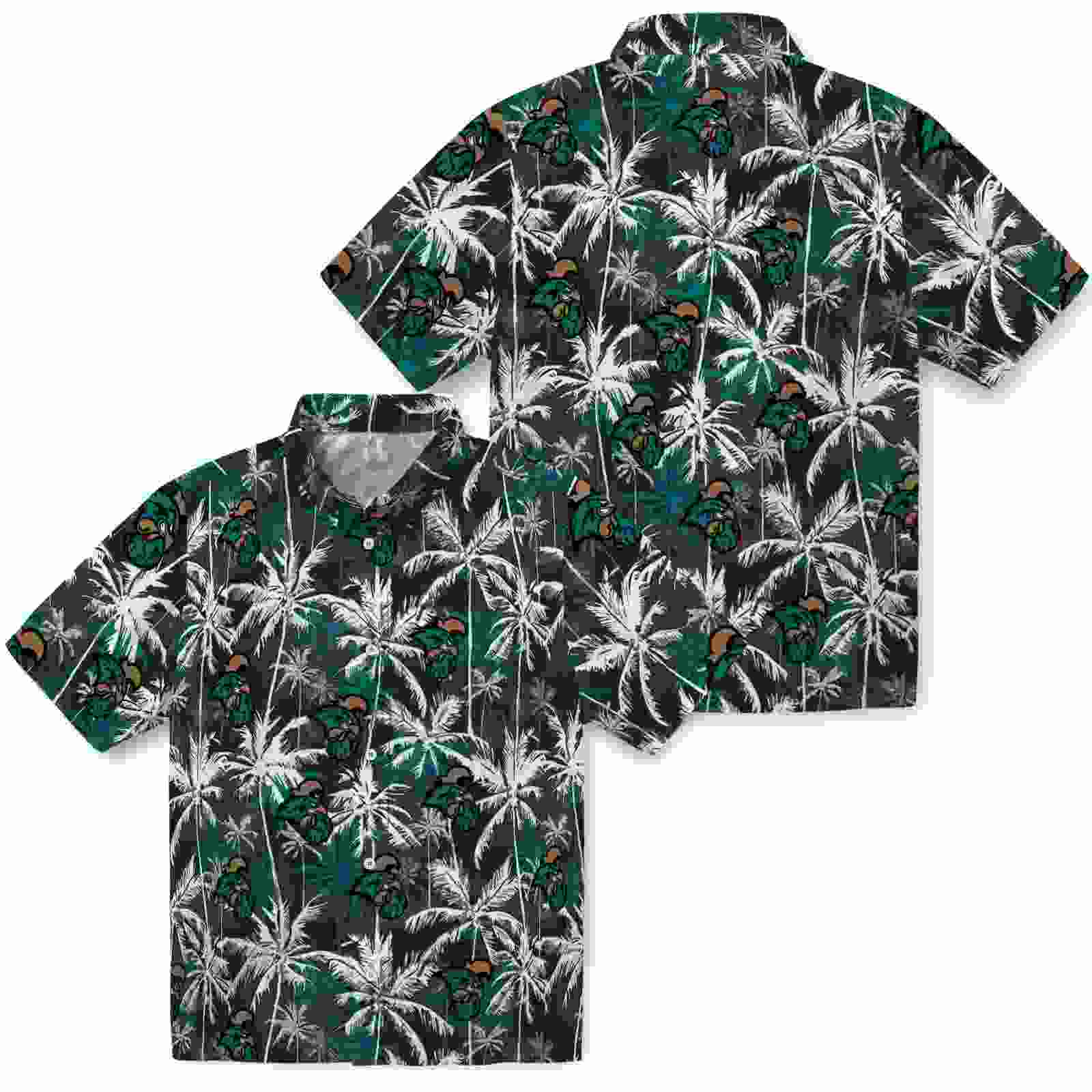 coastal carolina chanticleers palm pattern green black hawaiian shirt high quality