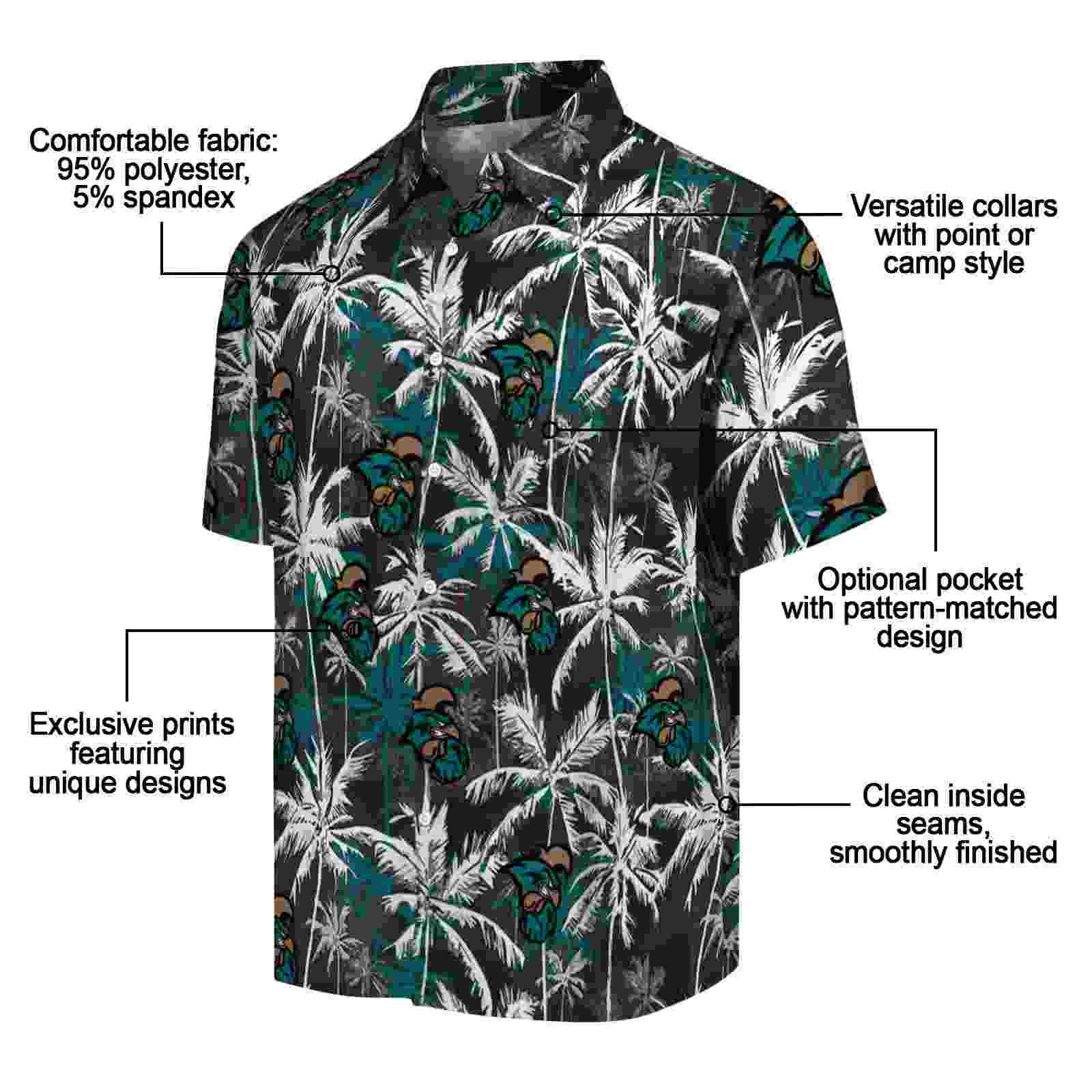 coastal carolina chanticleers palm pattern green black hawaiian shirt new arrival