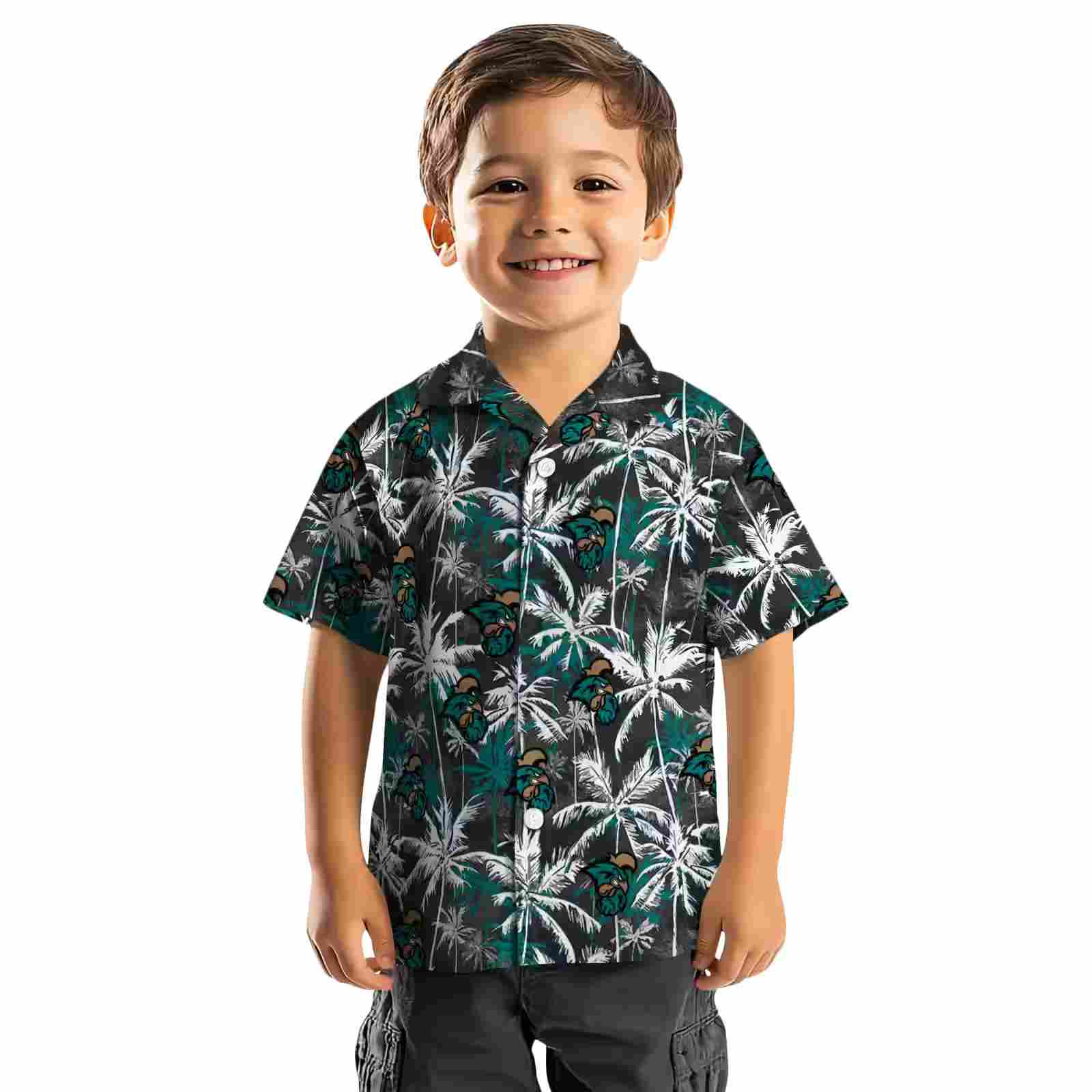 coastal carolina chanticleers palm pattern green black hawaiian shirt top rated