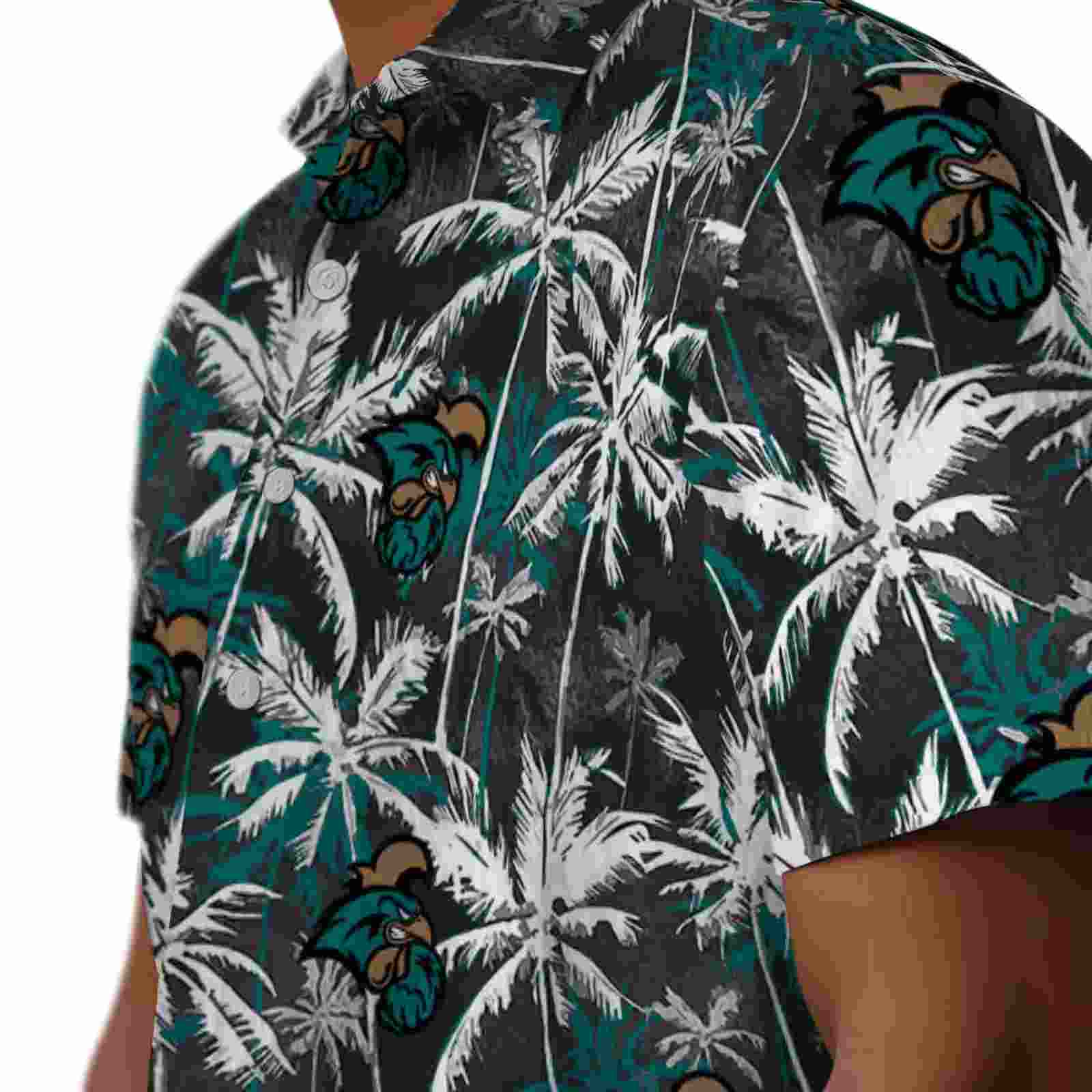 coastal carolina chanticleers palm pattern green black hawaiian shirt trendy