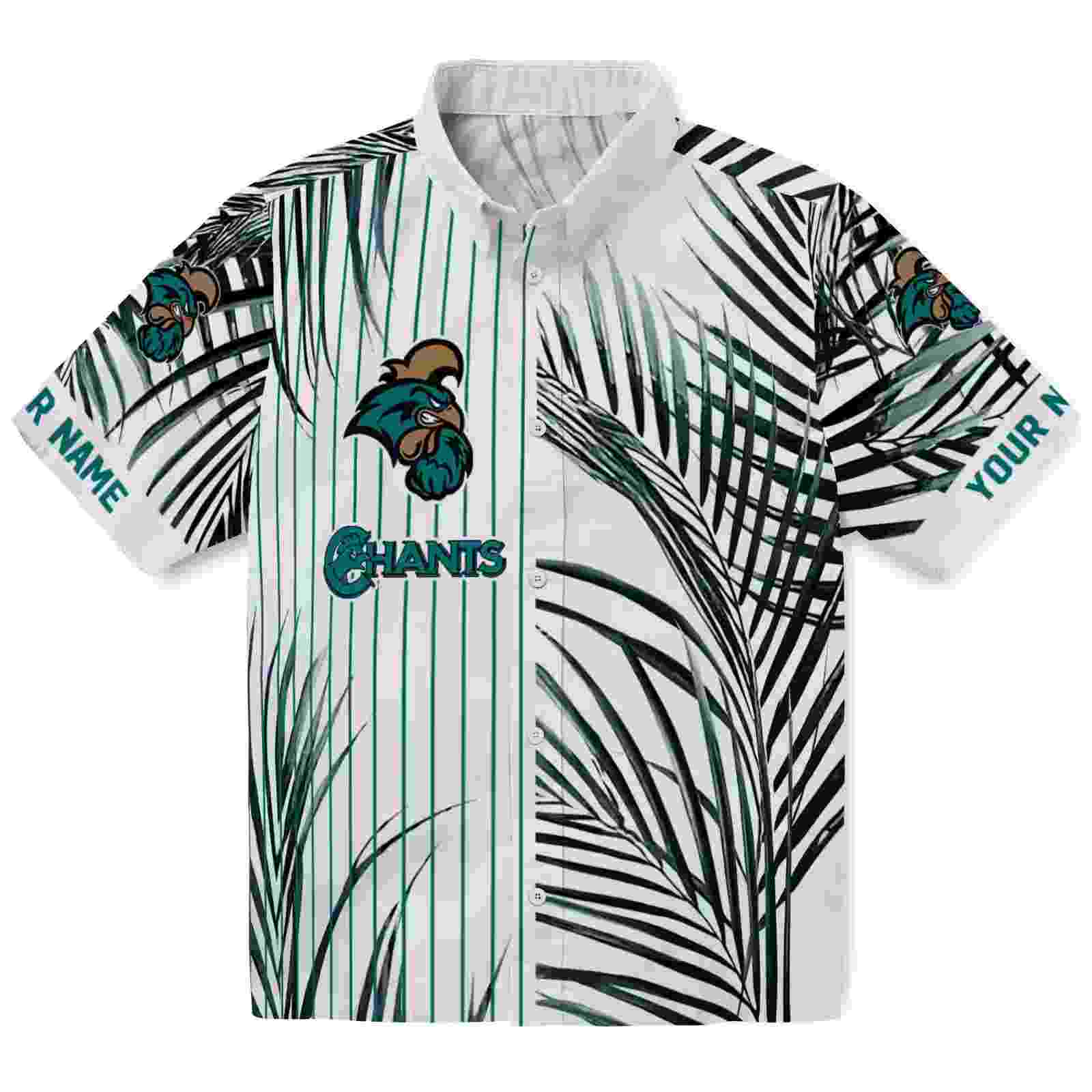 Coastal Carolina Chanticleers Palm Stripes Green Black White Hawaiian Shirt