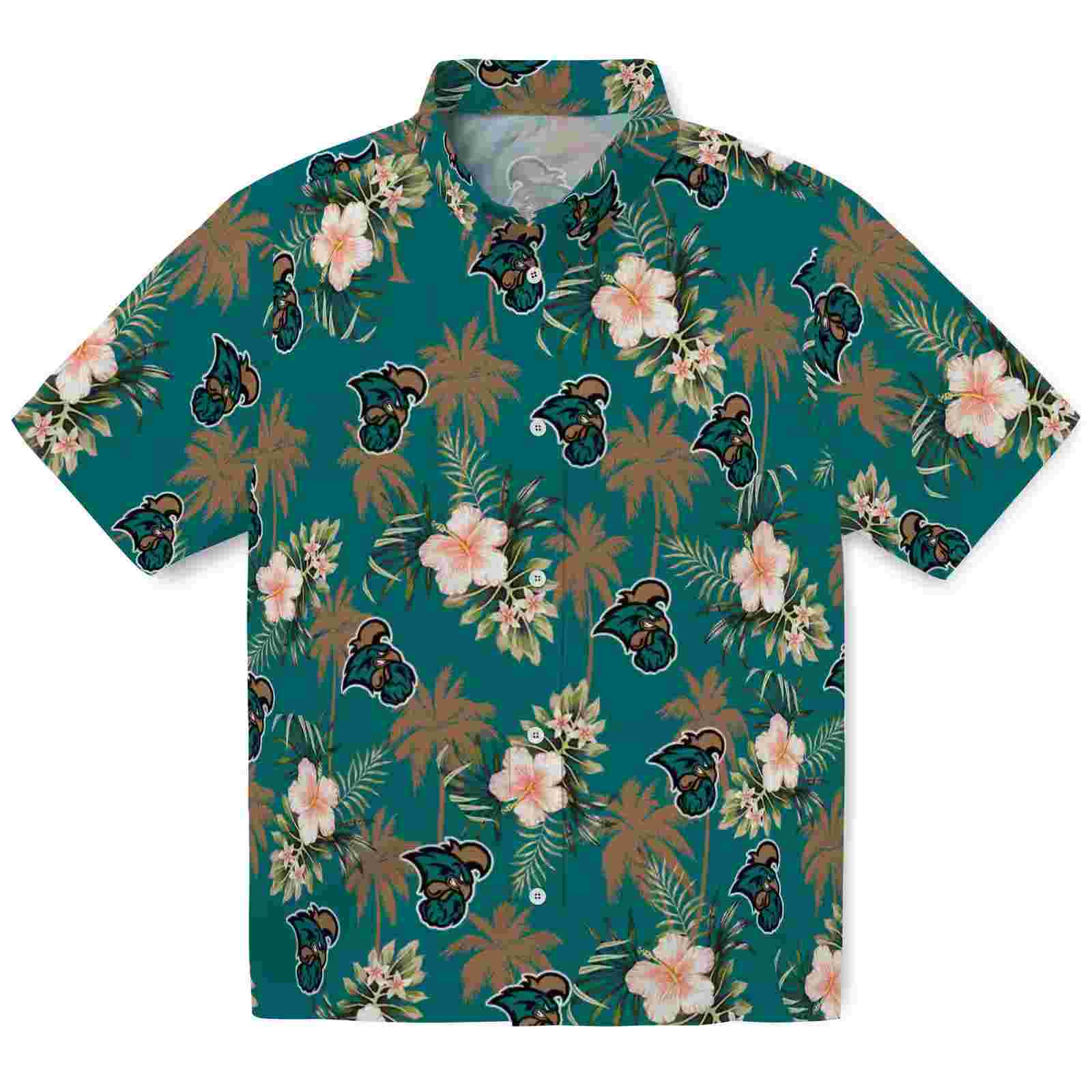 Coastal Carolina Chanticleers Palm Tree Flower Green Hawaiian Shirt