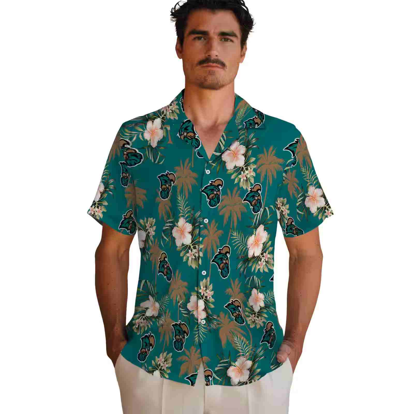 coastal carolina chanticleers palm tree flower green hawaiian shirt fashion forward