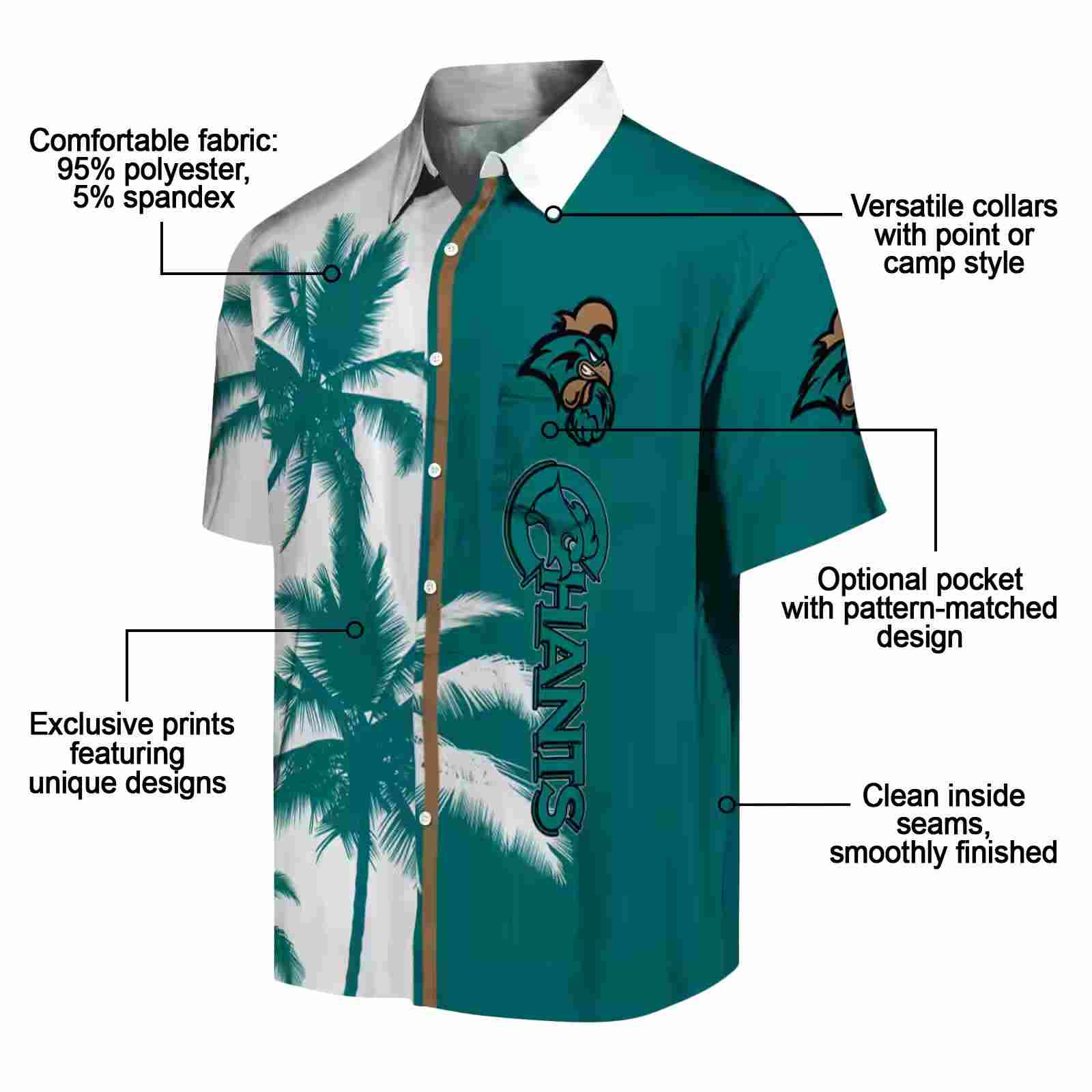 coastal carolina chanticleers palm trees green white hawaiian shirt new arrival