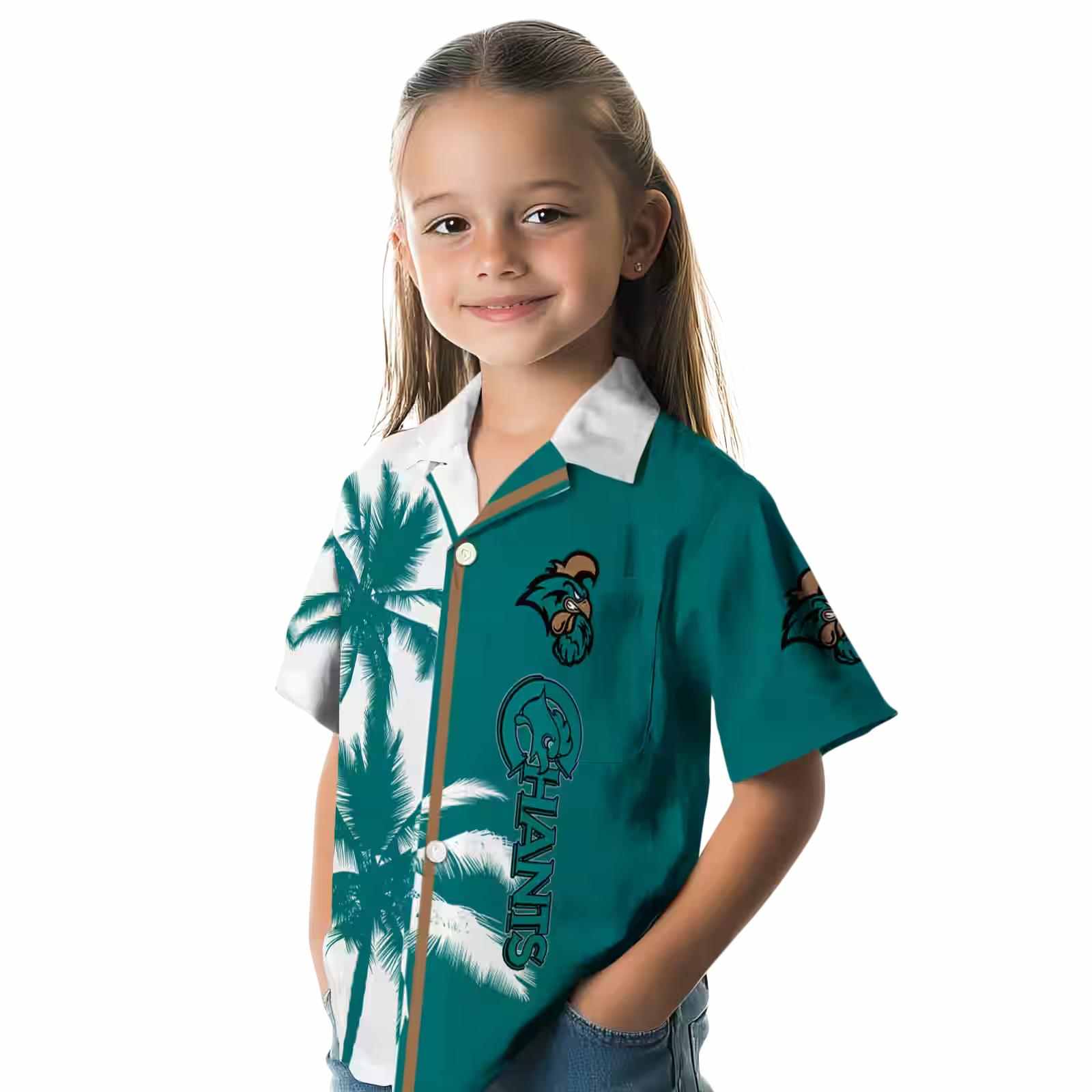 coastal carolina chanticleers palm trees green white hawaiian shirt premium grade