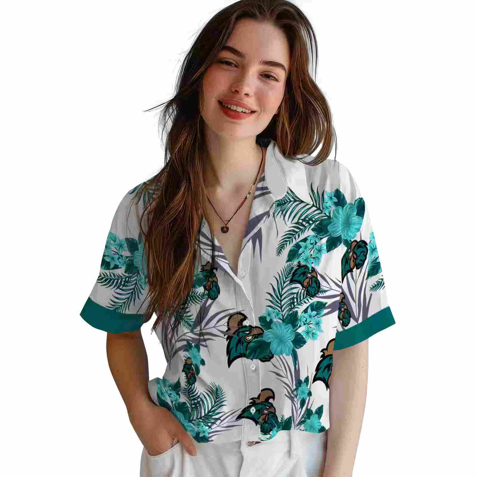 coastal carolina chanticleers patriotic hibiscus design green white hawaiian shirt latest model