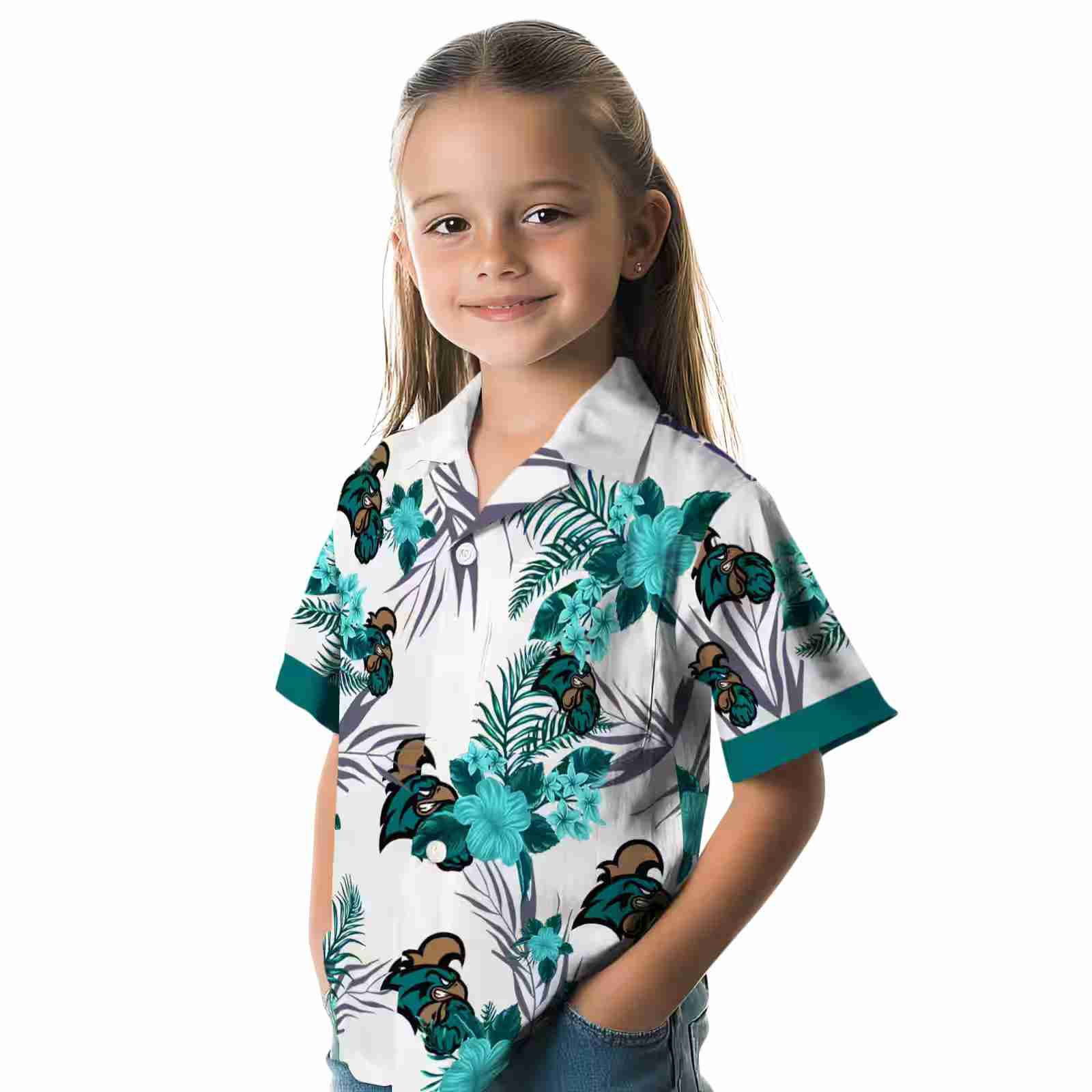 coastal carolina chanticleers patriotic hibiscus design green white hawaiian shirt premium grade