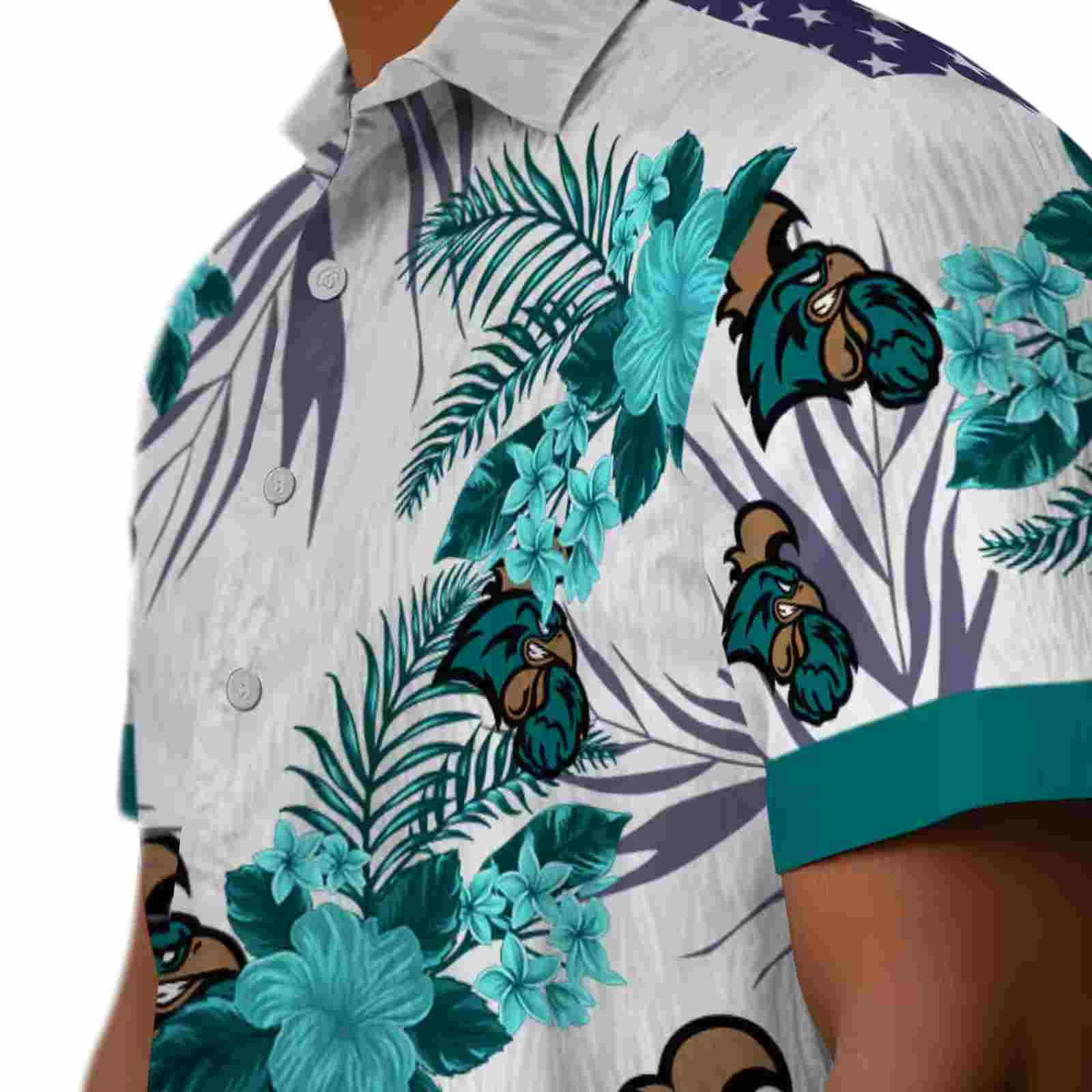 coastal carolina chanticleers patriotic hibiscus design green white hawaiian shirt trendy