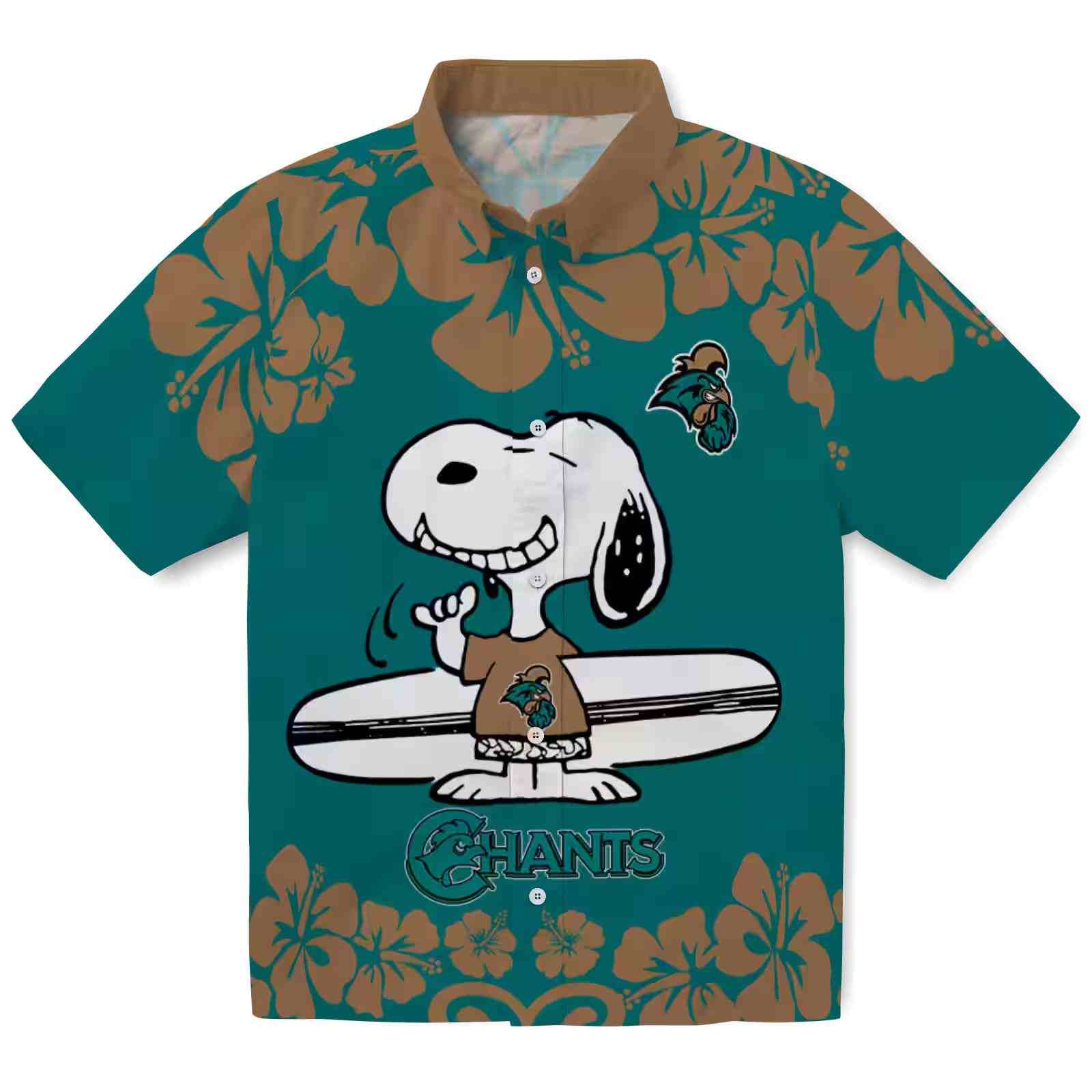 Coastal Carolina Chanticleers Snoopy Surf Green White Hawaiian Shirt