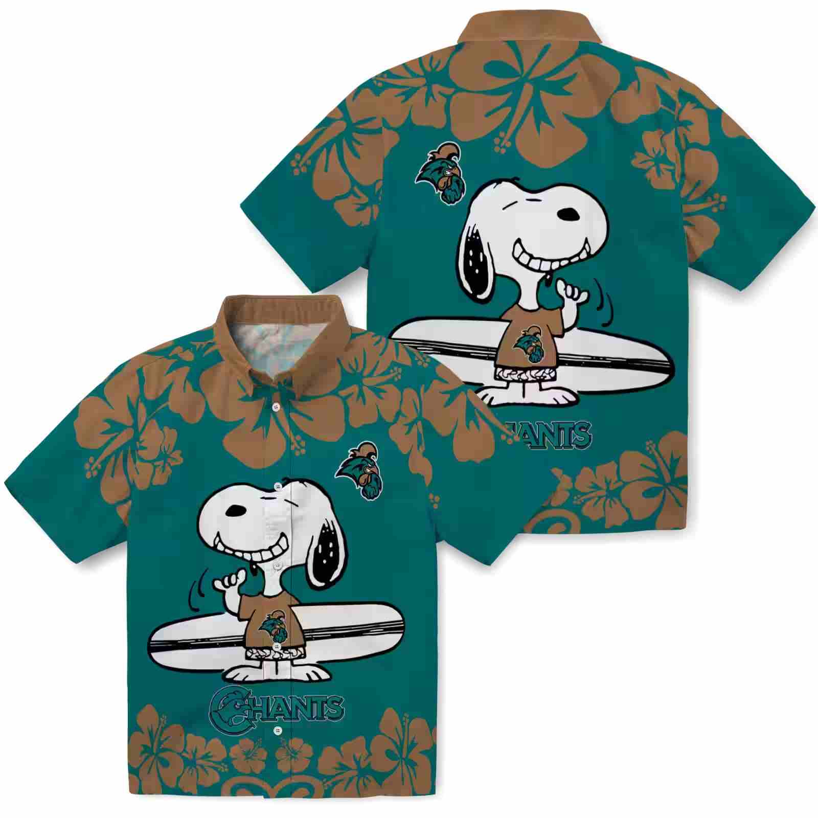 coastal carolina chanticleers snoopy surf green white hawaiian shirt high quality