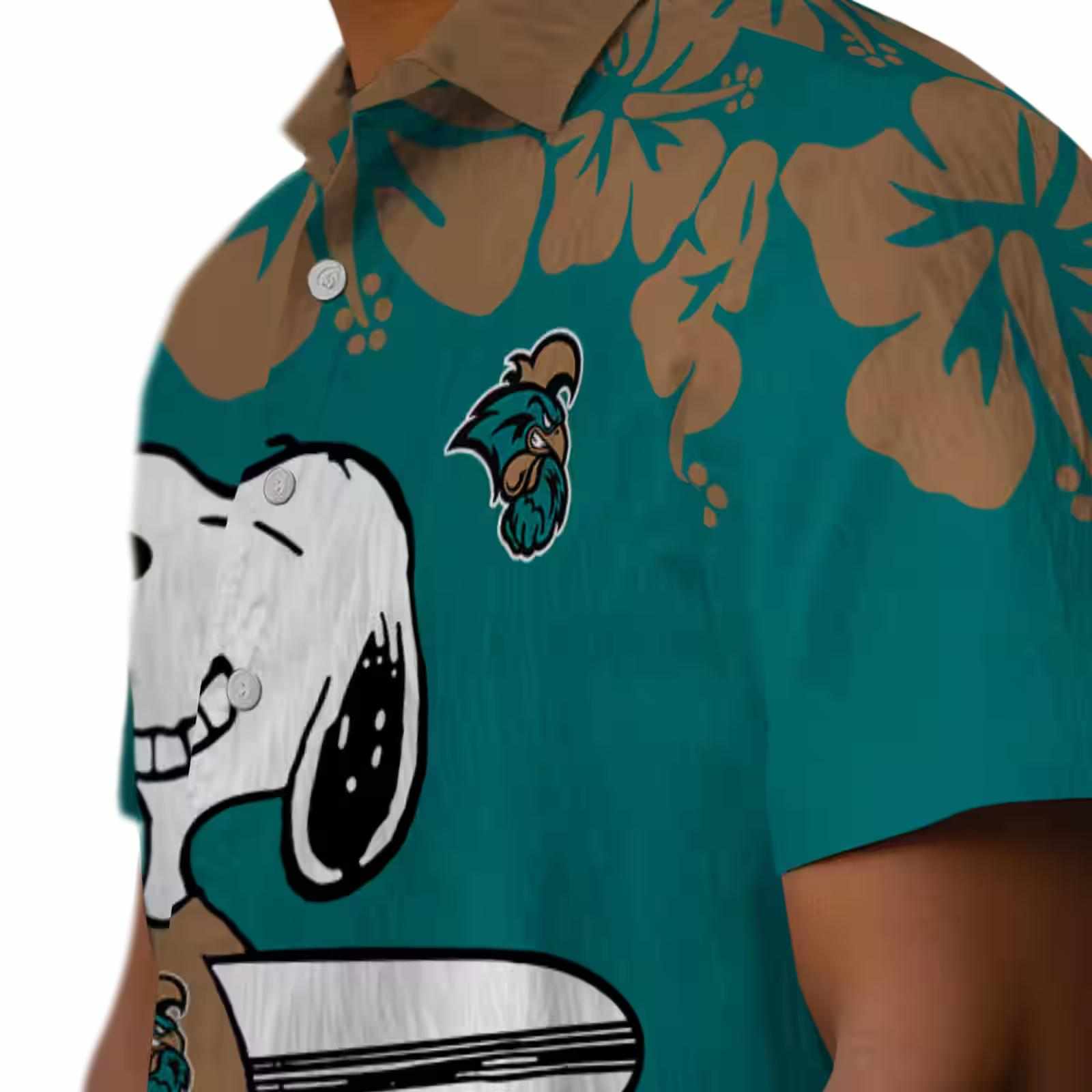 coastal carolina chanticleers snoopy surf green white hawaiian shirt trendy