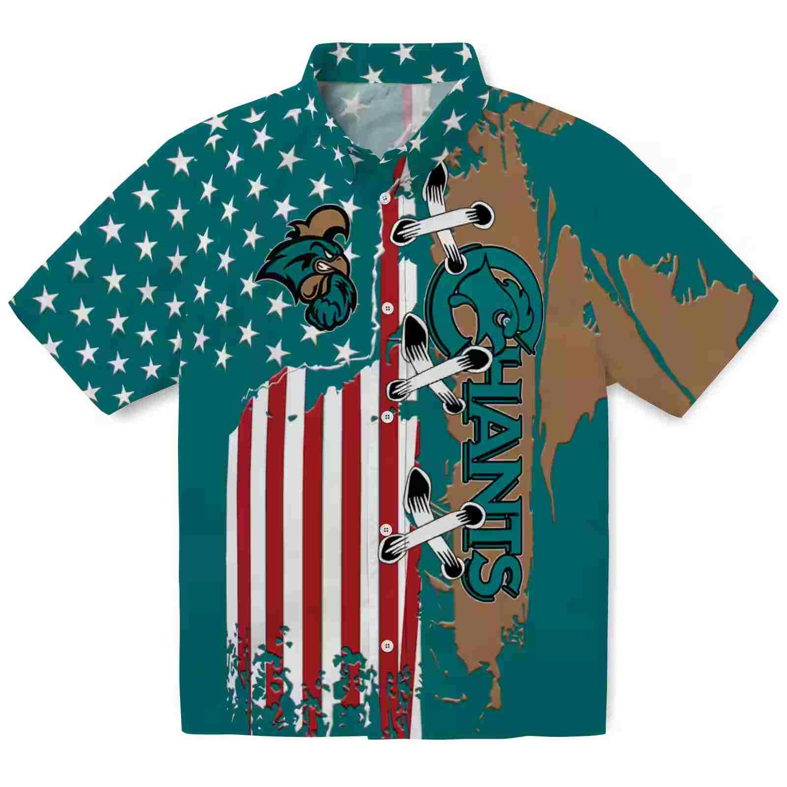 Coastal Carolina Chanticleers Stitched Flag Green Hawaiian Shirt