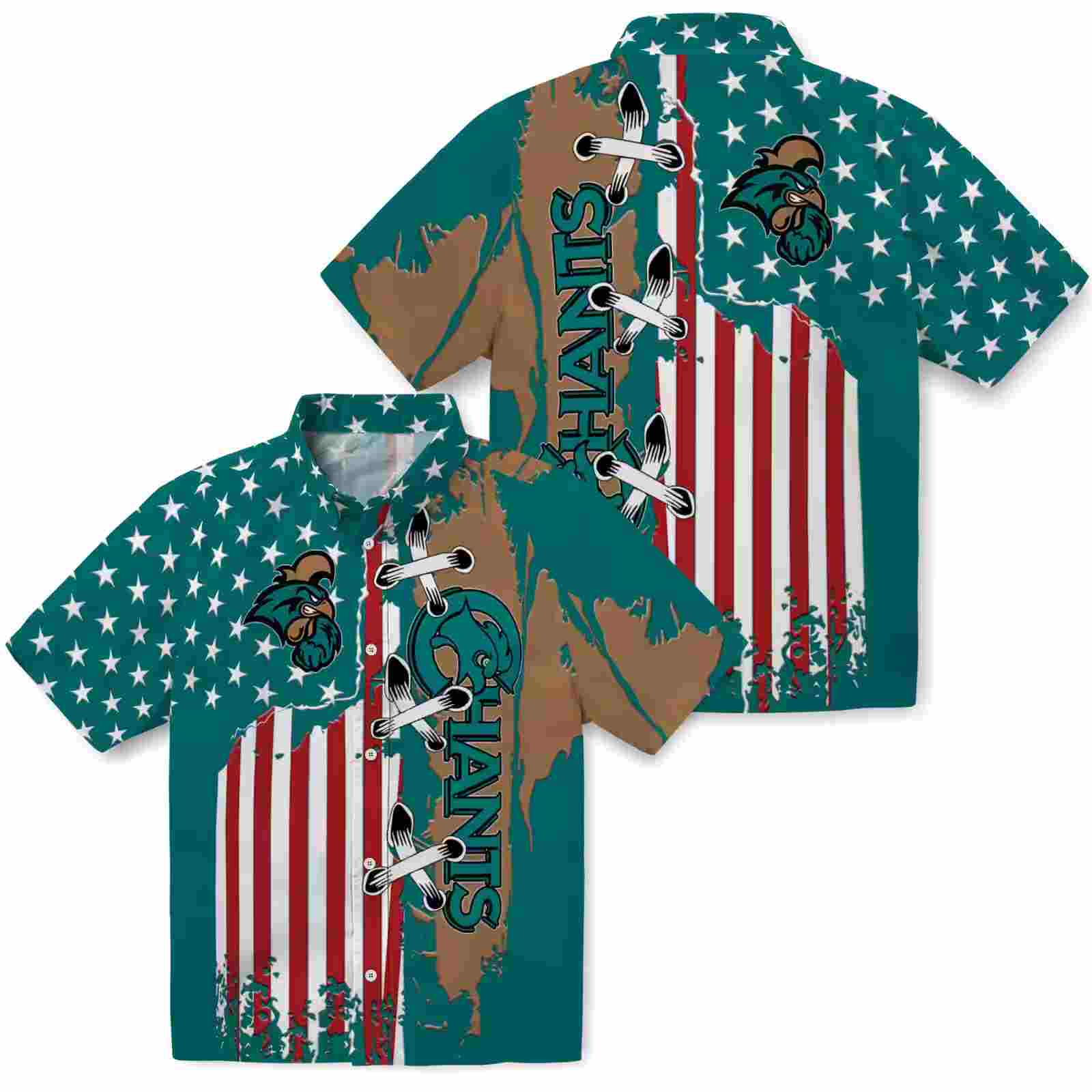 coastal carolina chanticleers stitched flag green hawaiian shirt high quality