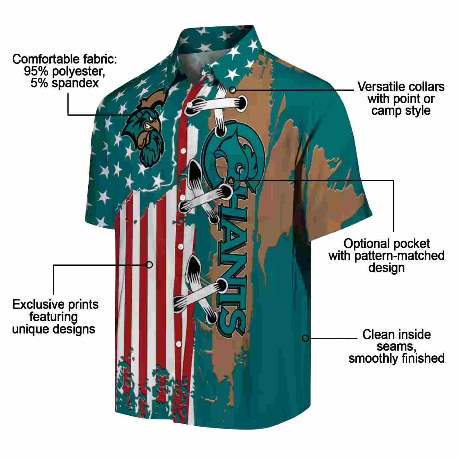 coastal carolina chanticleers stitched flag green hawaiian shirt new arrival