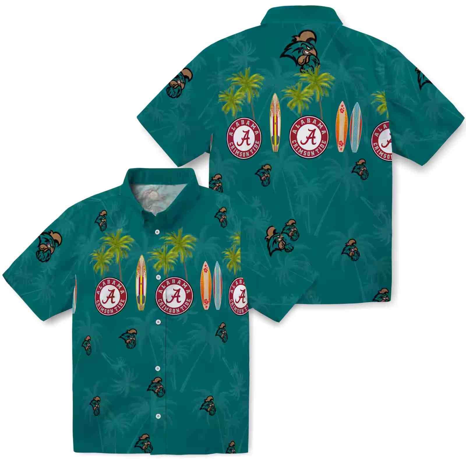 coastal carolina chanticleers surfboard palm green hawaiian shirt high quality