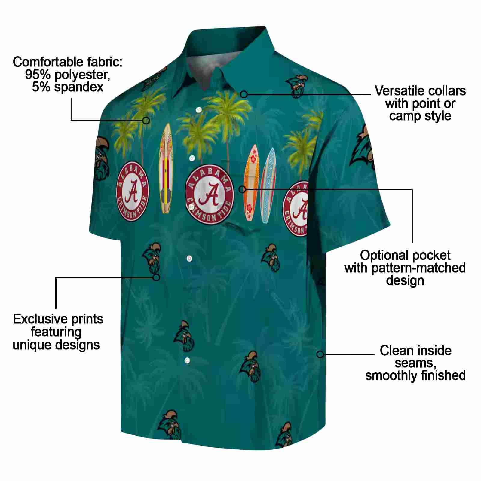 coastal carolina chanticleers surfboard palm green hawaiian shirt new arrival