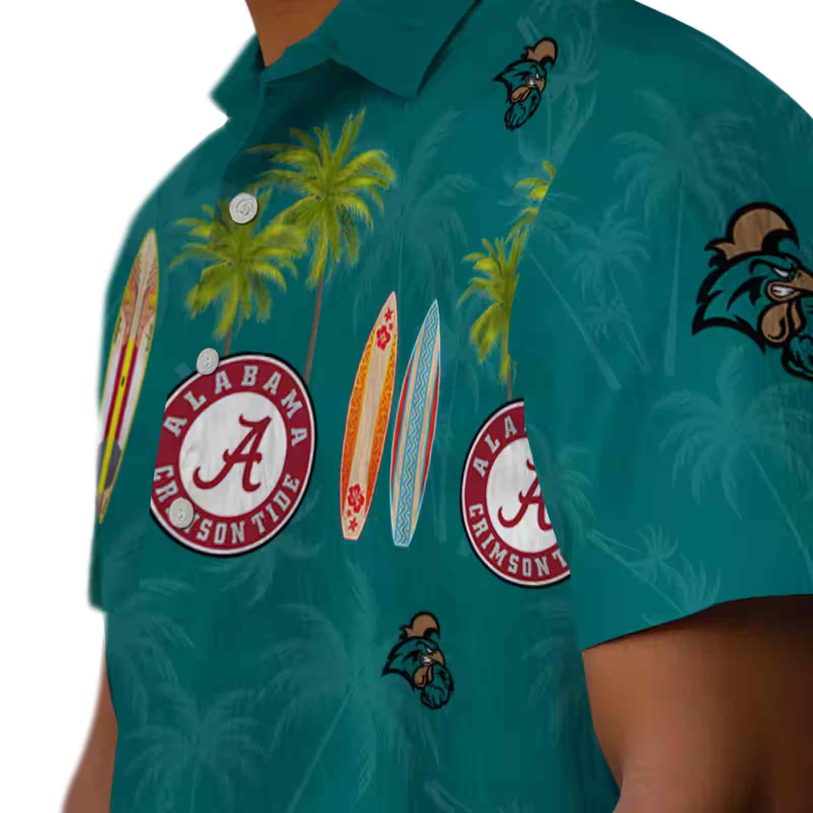 coastal carolina chanticleers surfboard palm green hawaiian shirt trendy