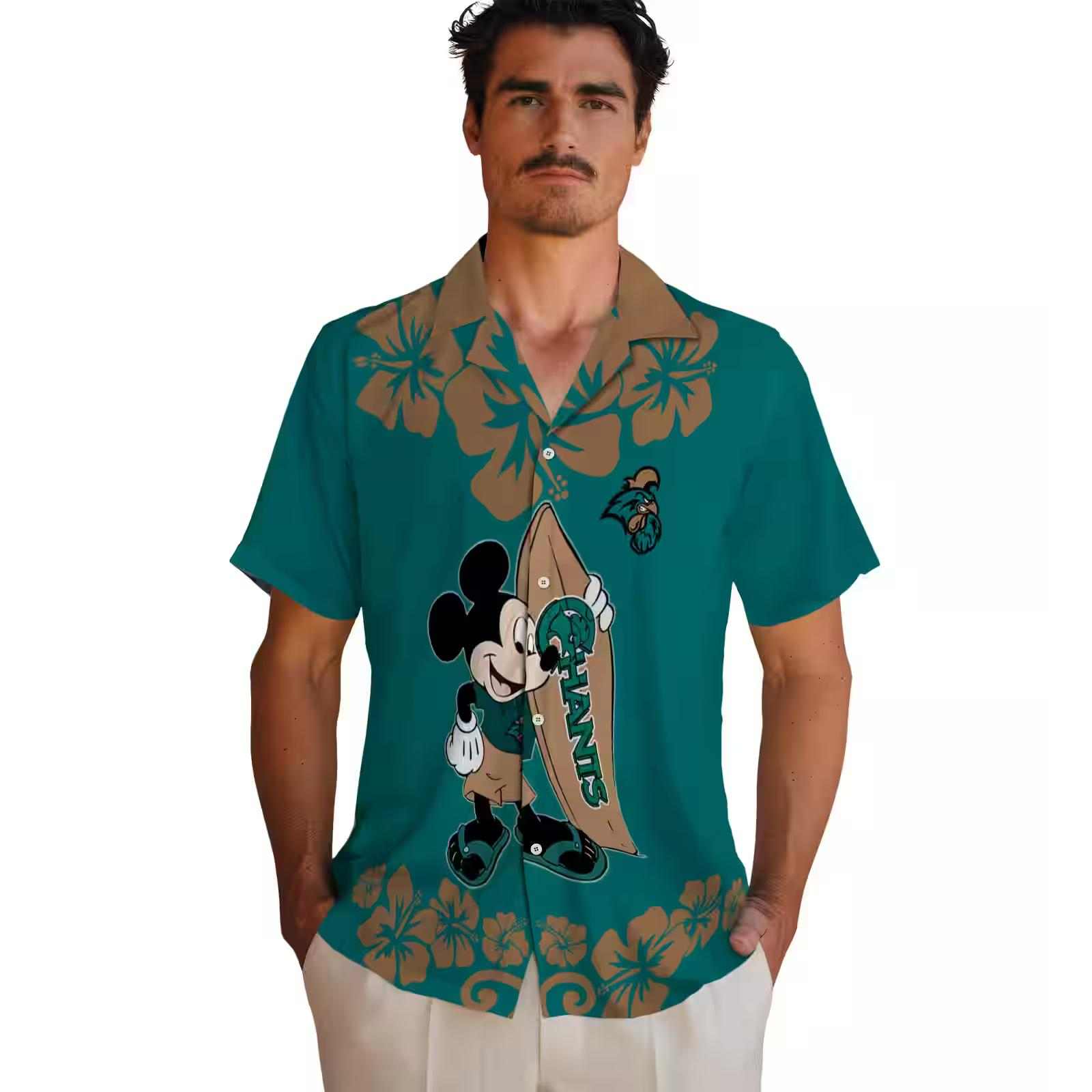 coastal carolina chanticleers surfing mickey green hawaiian shirt fashion forward