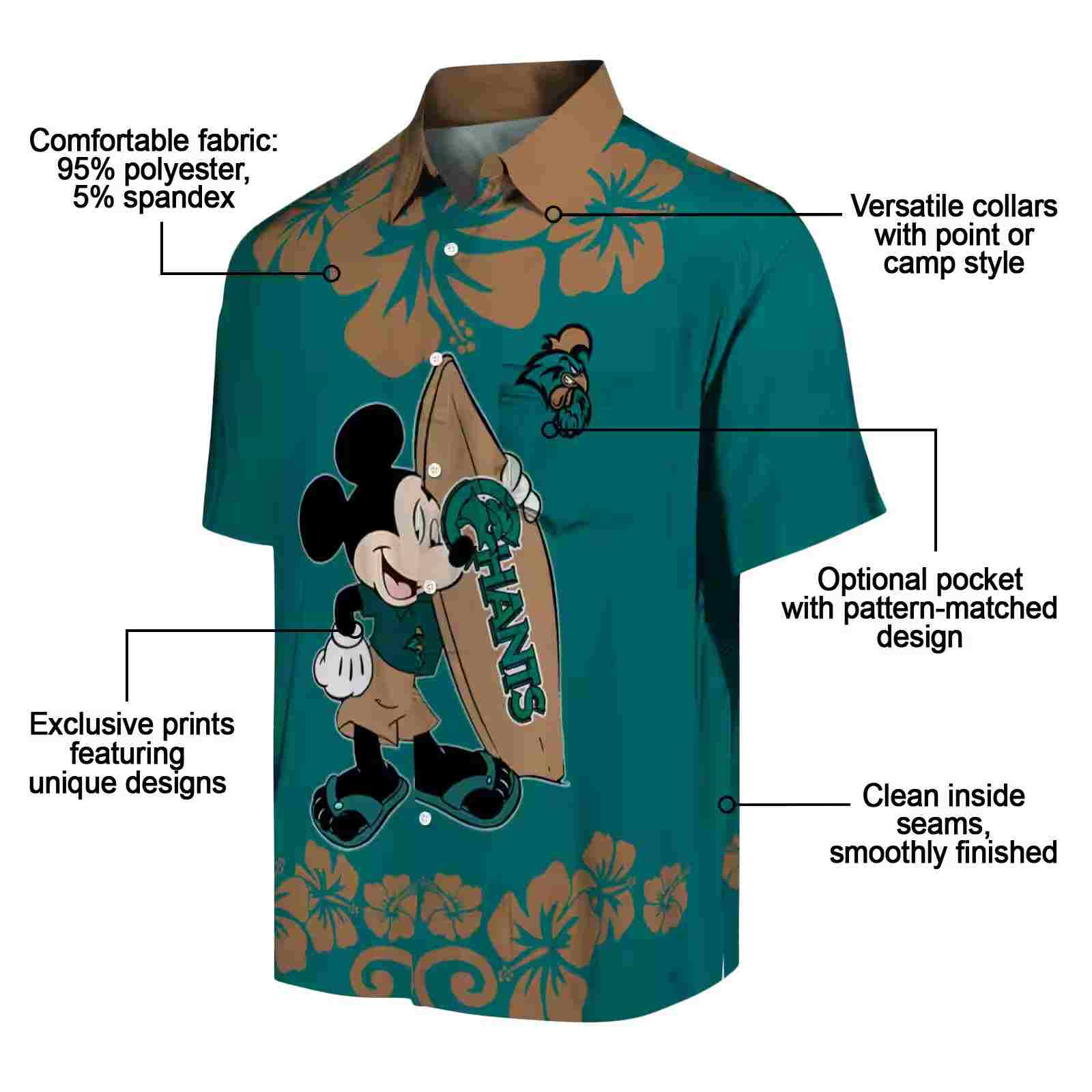 coastal carolina chanticleers surfing mickey green hawaiian shirt new arrival