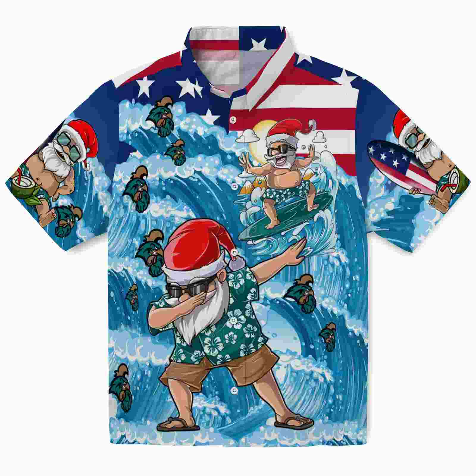 Coastal Carolina Chanticleers Surfing Santa Blue Hawaiian Shirt